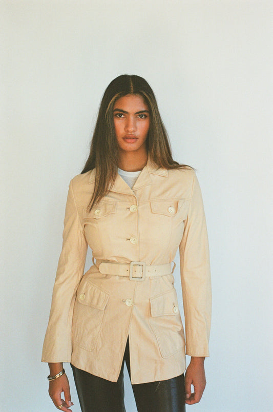 beige/yellow vintage Roberto Cavalli leather jacket