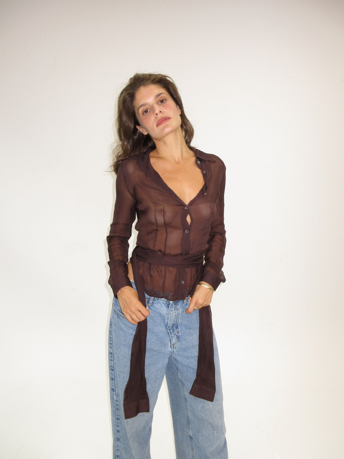 D&G Brown Silk Button up
