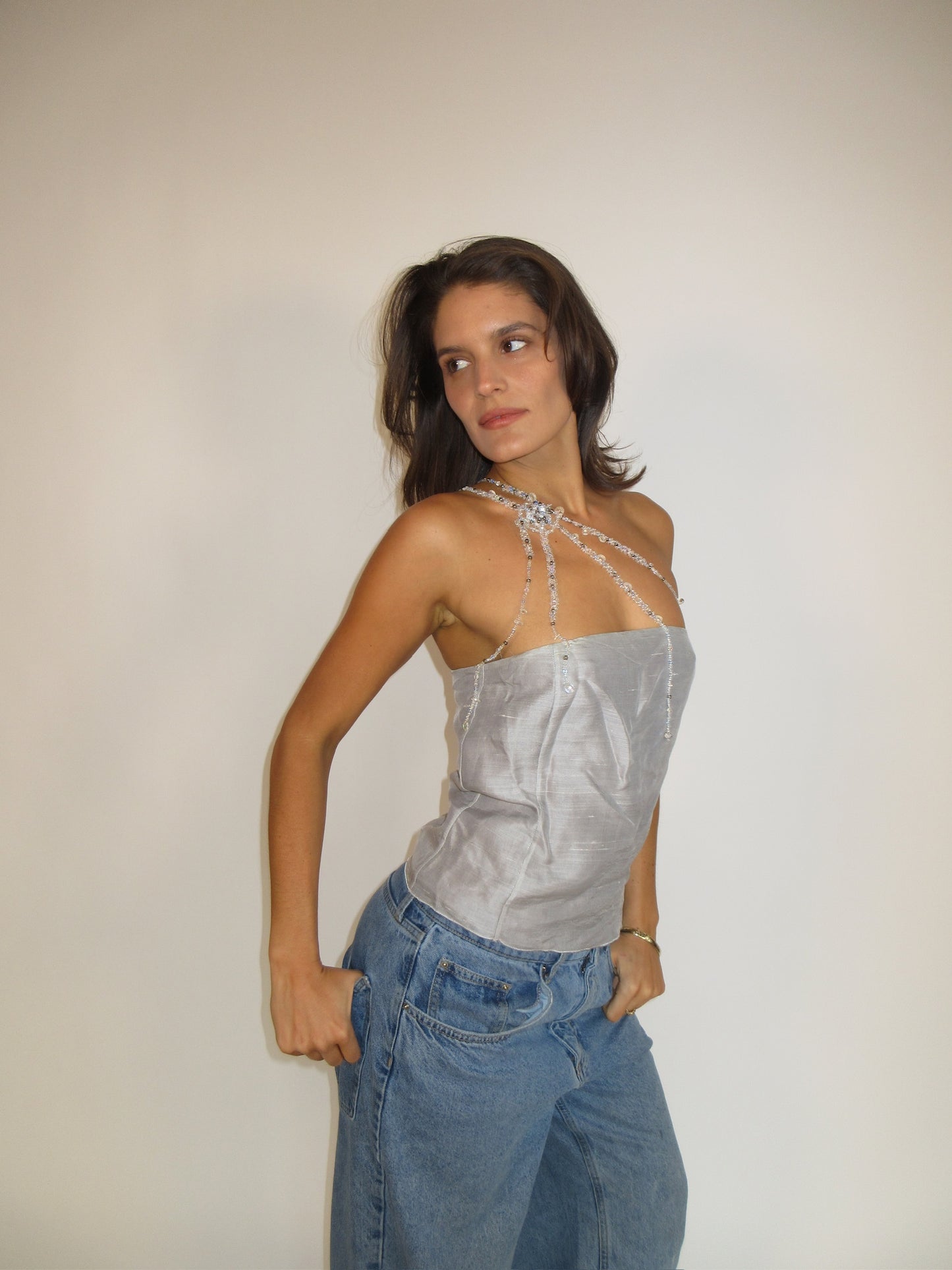 Stunning SS1999 runway beaded Emporio Armani one shoulder top