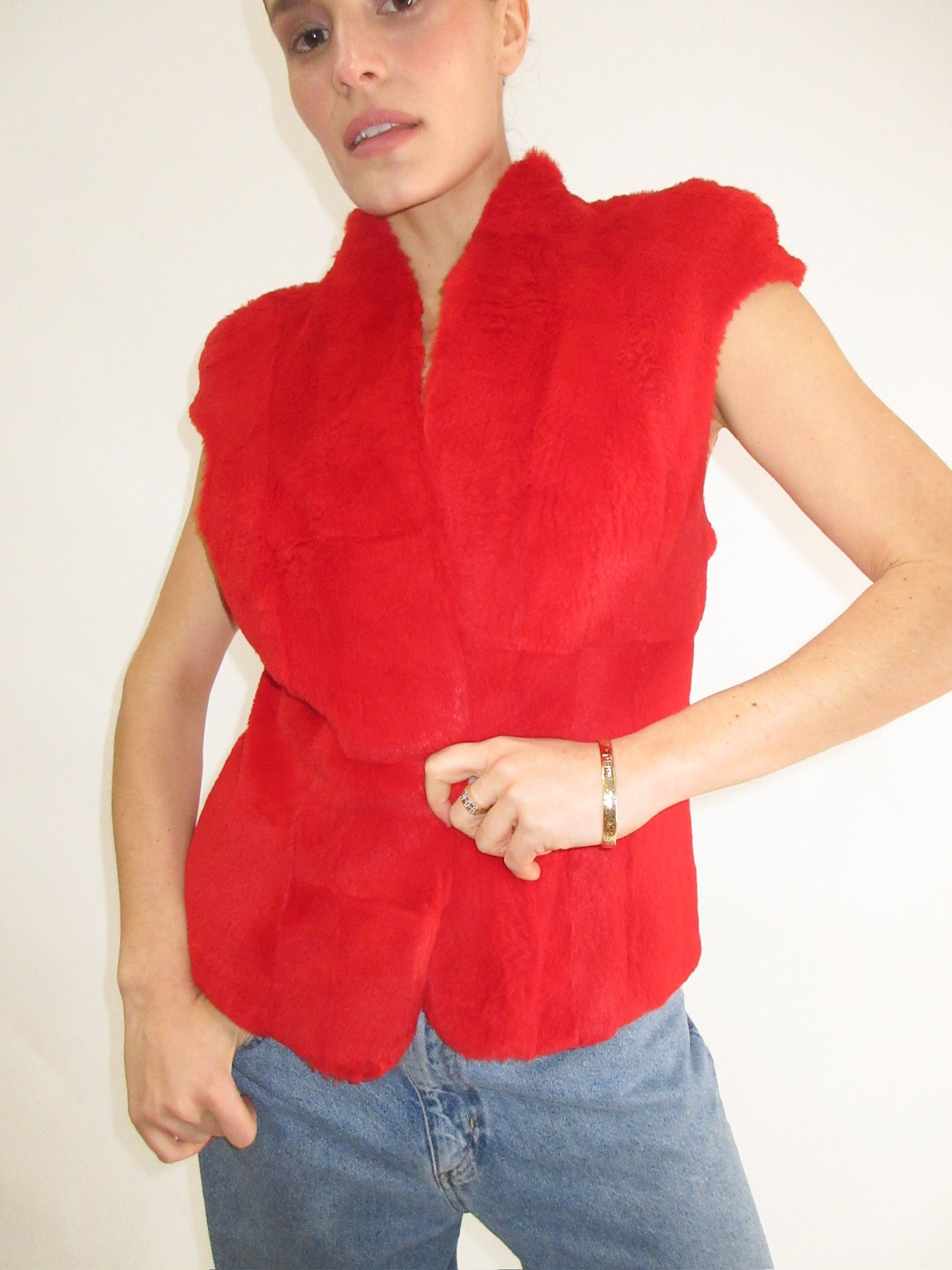 Amaya Arzuaga Red Fur Top with Clasp