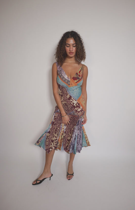 FW2004 Roberto Cavalli Patchwork silk dress