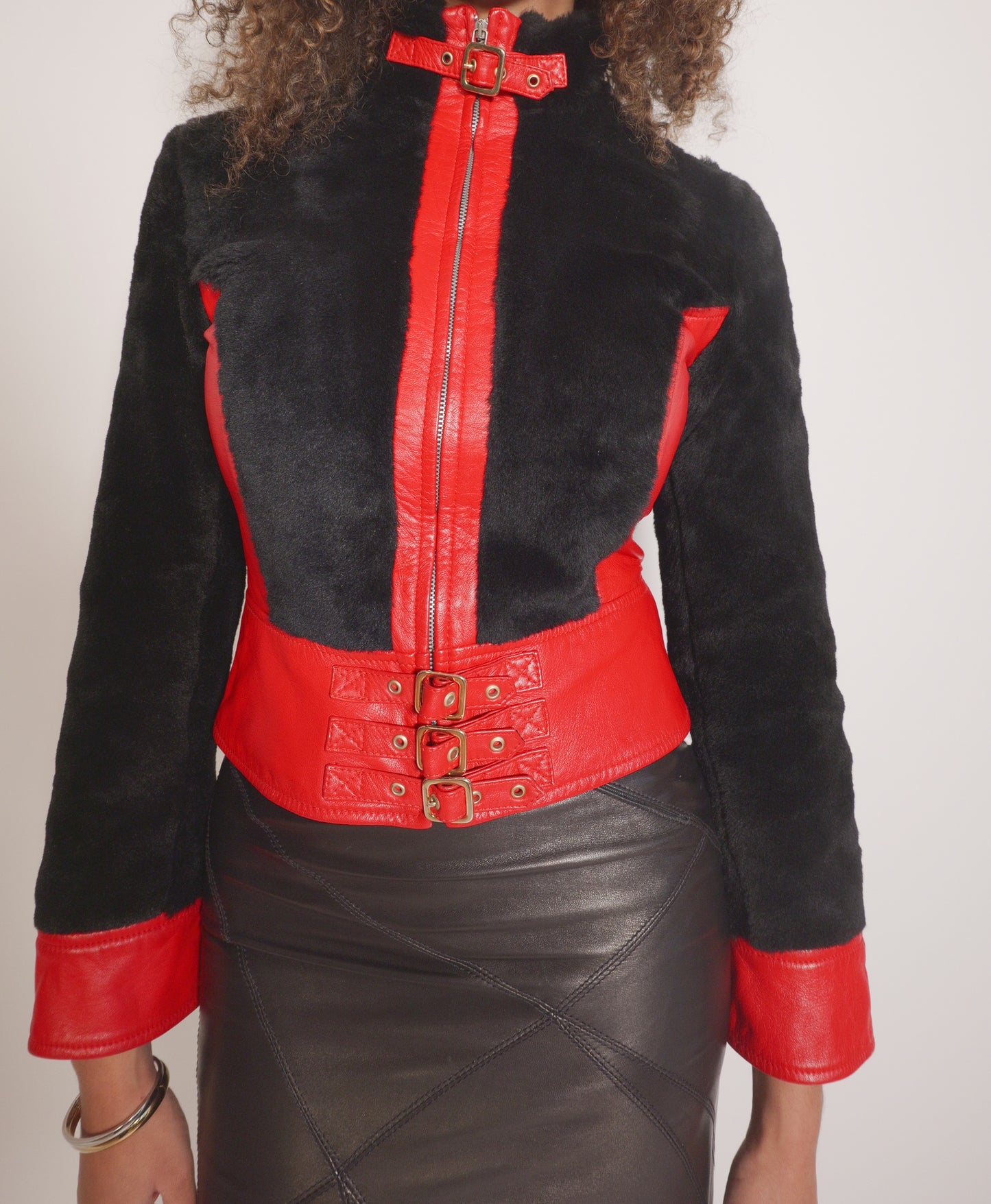 Vintage D&G red leather and fur jacket