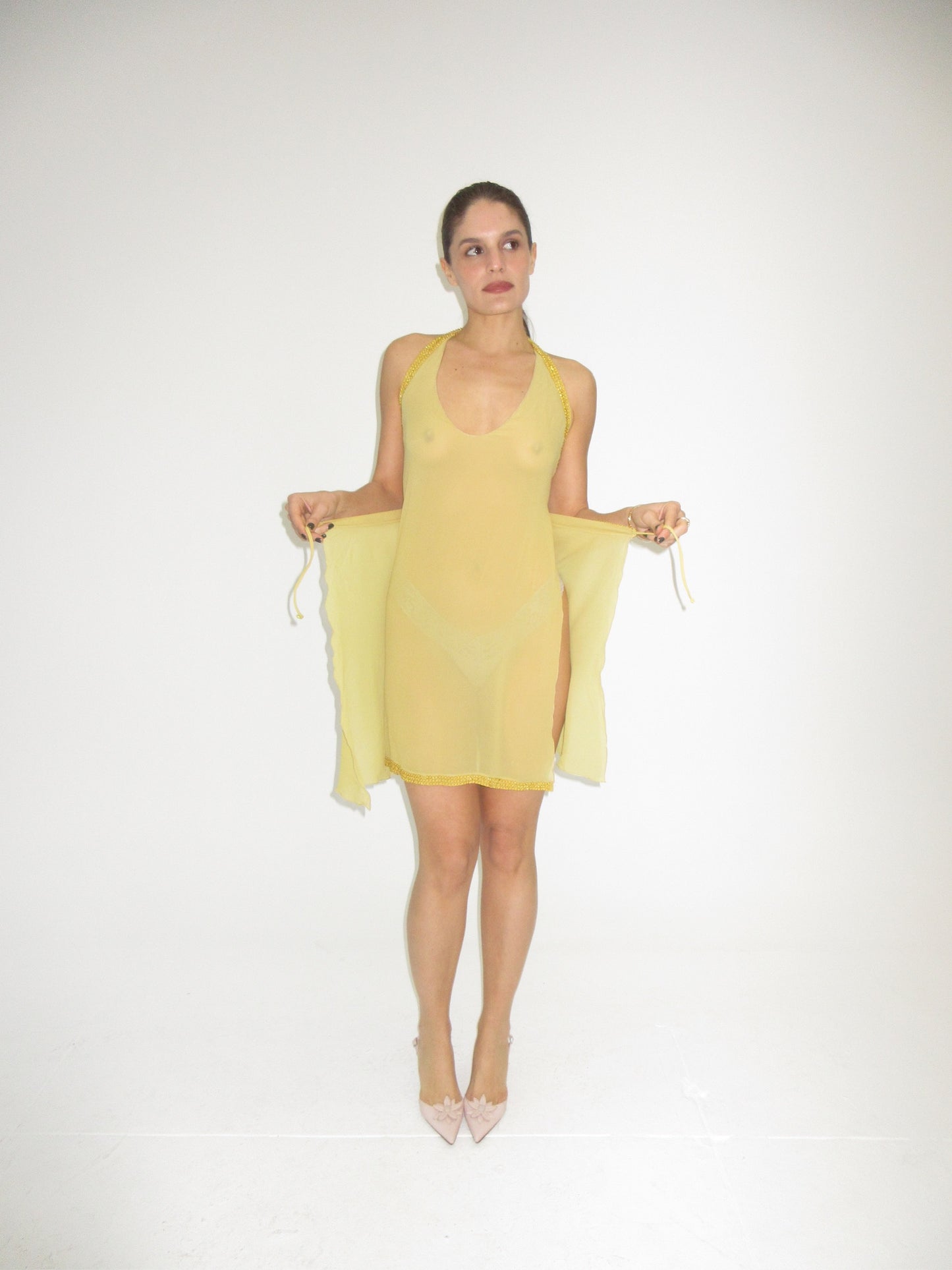 Alberta Ferretti Silk & Beaded Halter Dress