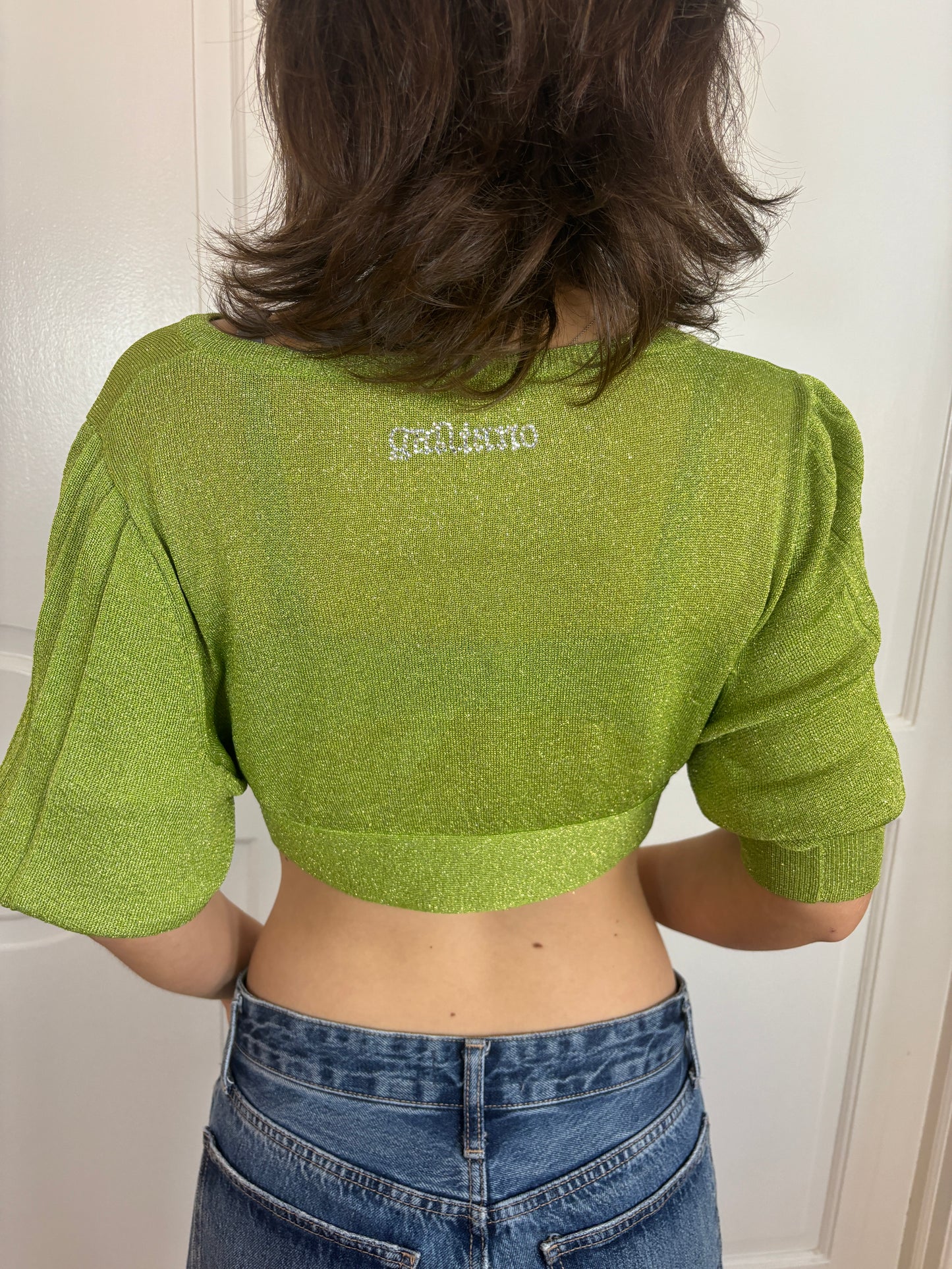 John Galliano Sparkly Green Cropped Cardigan