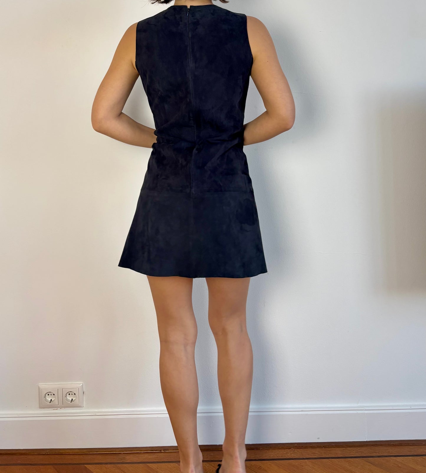 Vintage Balenciaga navy blue suede dress