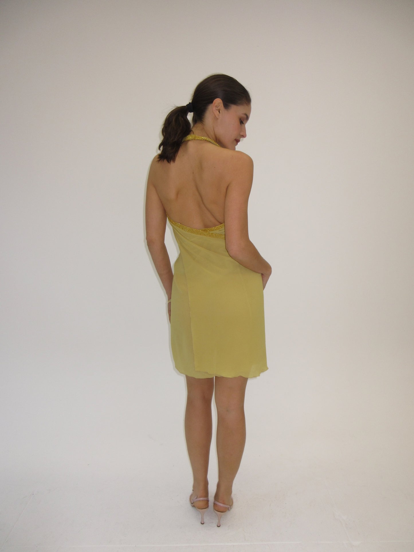 Alberta Ferretti Silk & Beaded Halter Dress