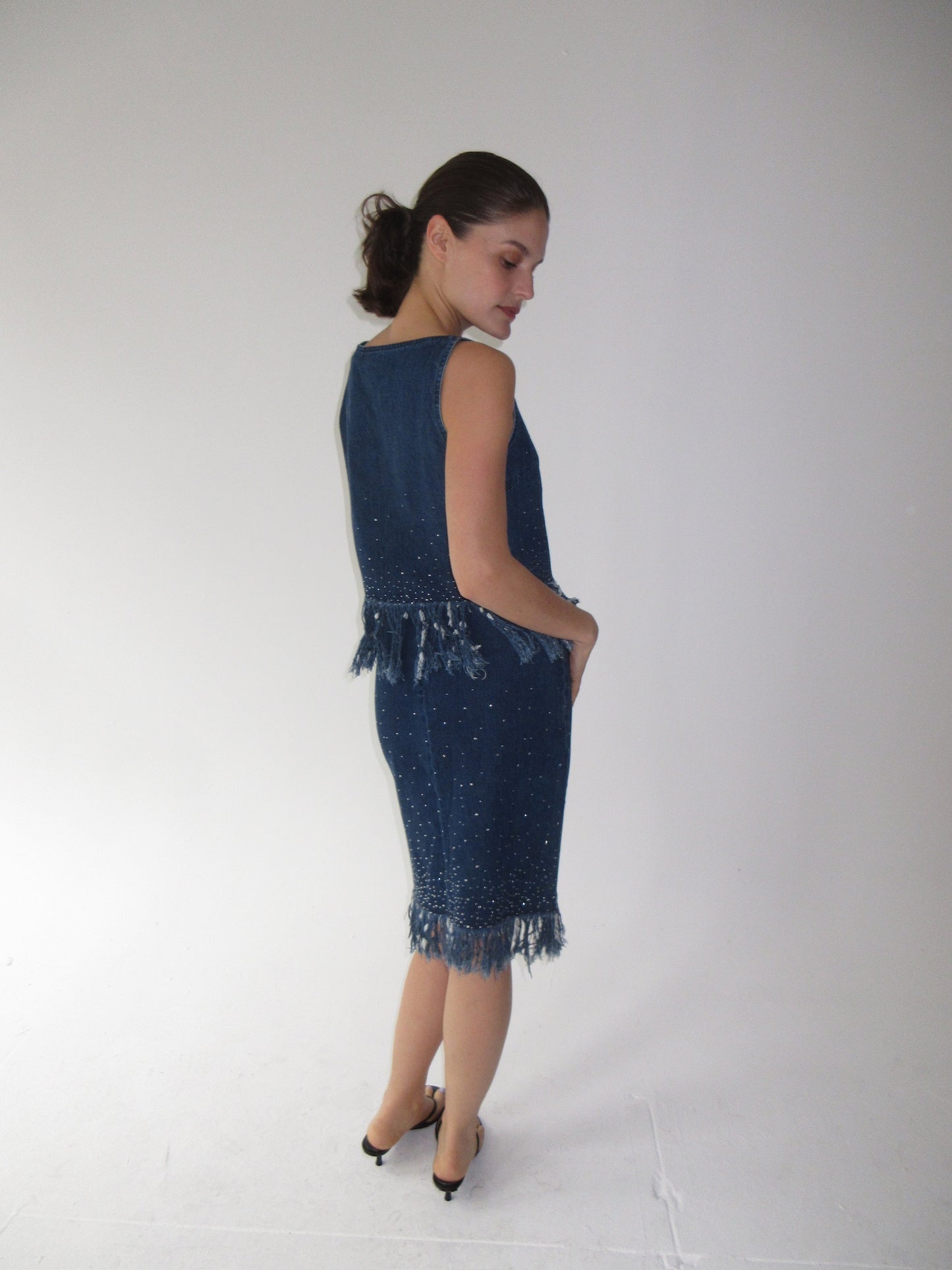 Fendi Denim Fringe and Rhinestone Set