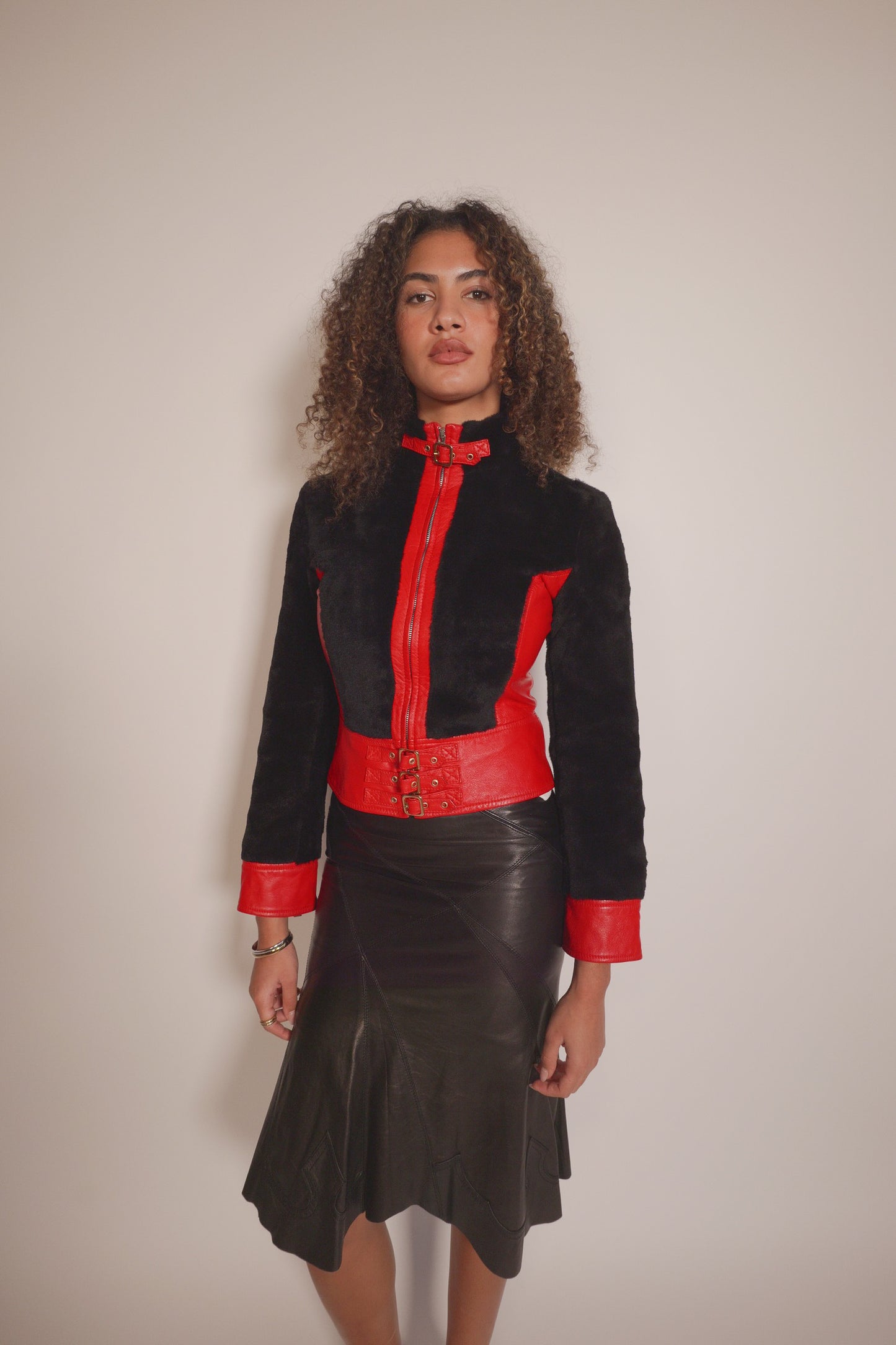 Vintage D&G red leather and fur jacket