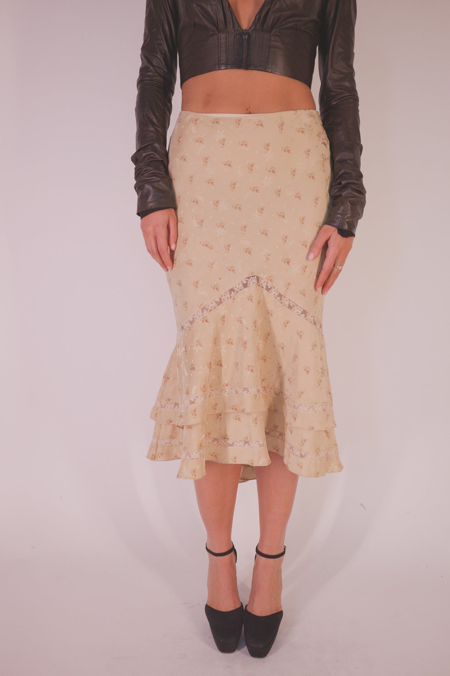 Early 2000s Ralph Lauren Floral & Lace Midi Skirt