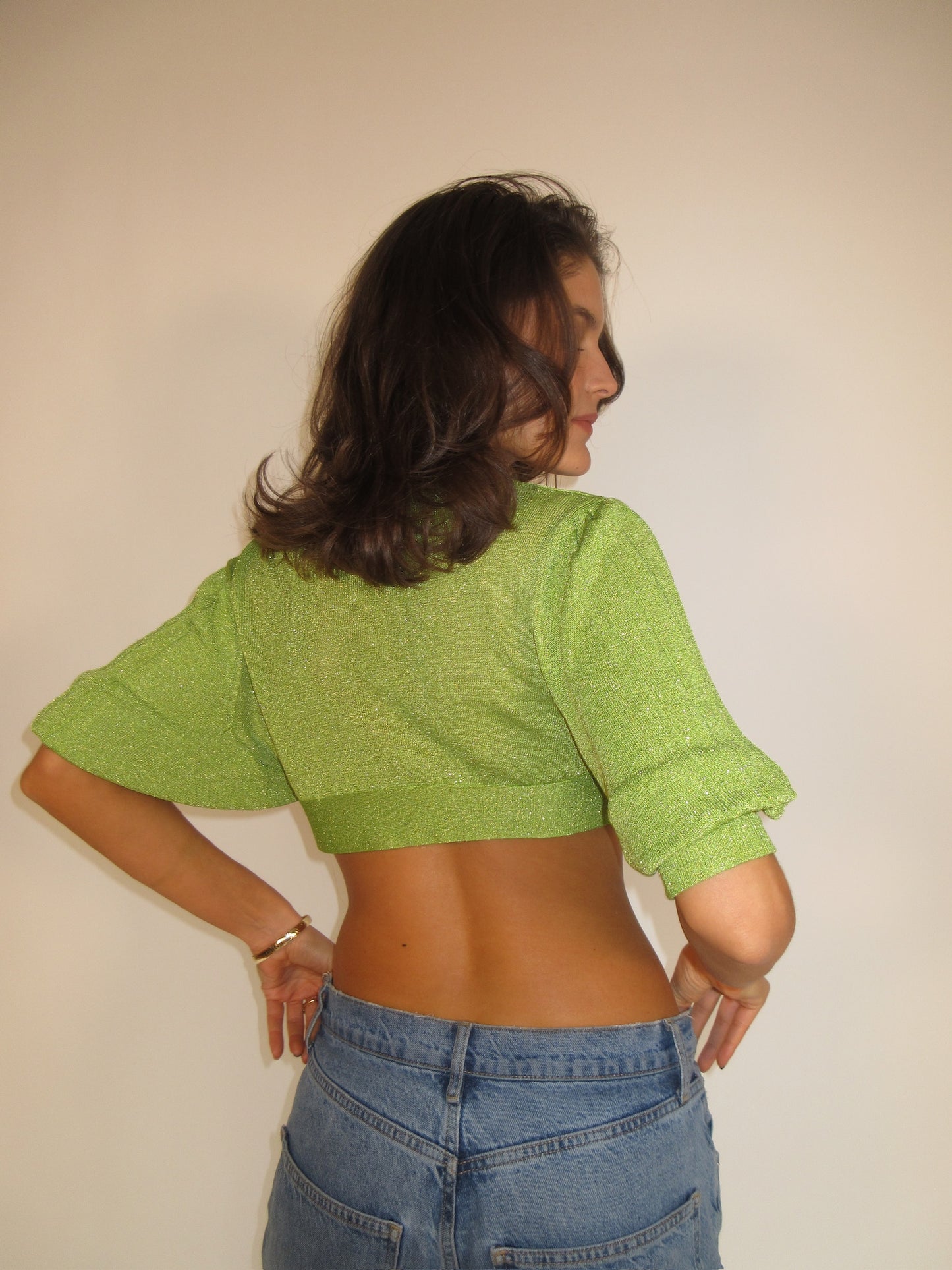 John Galliano Sparkly Green Cropped Cardigan