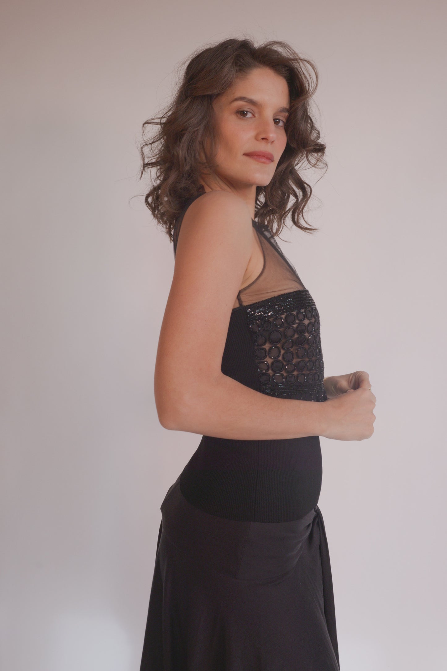 FW2001 Valentino beaded mesh top