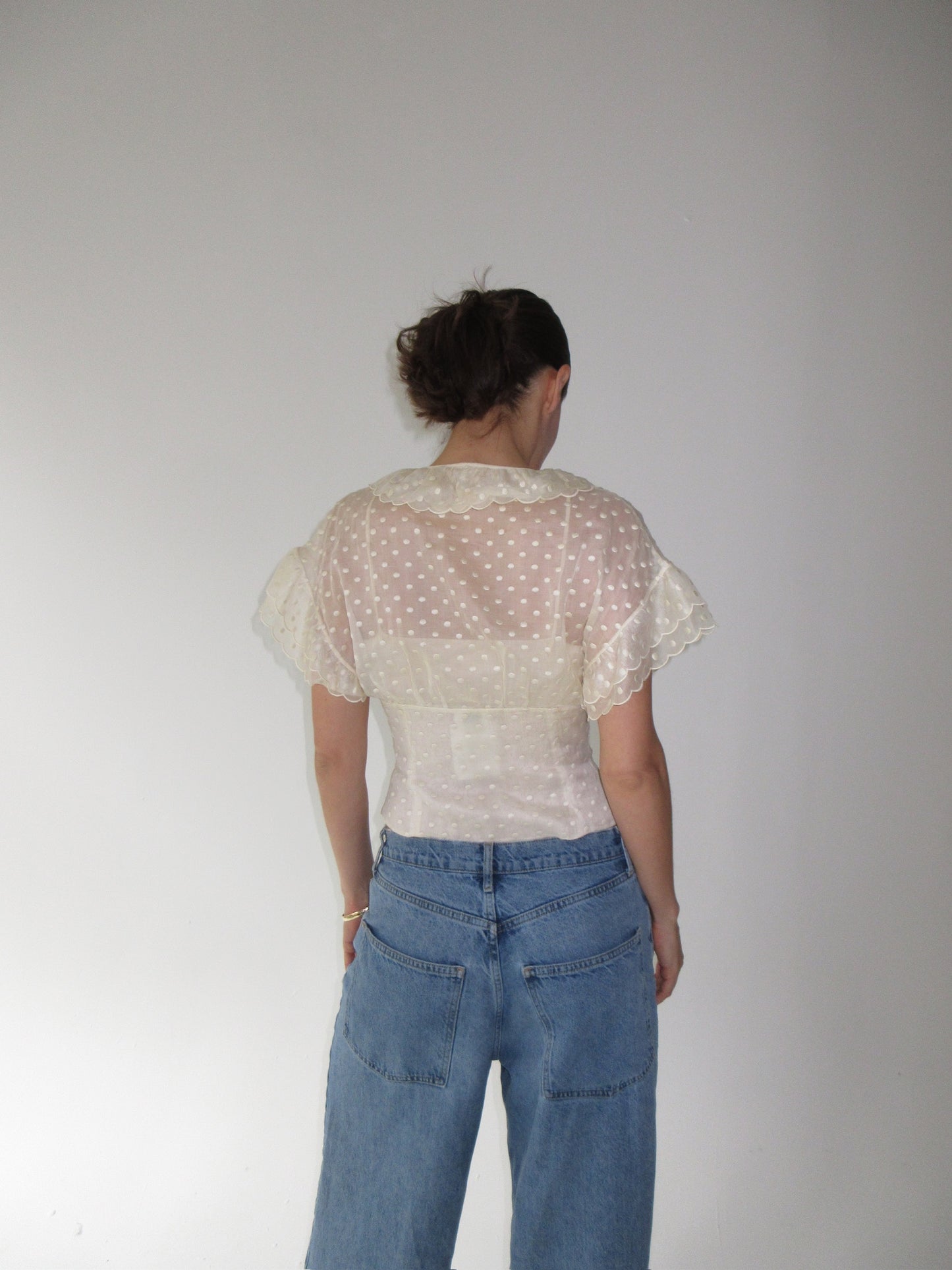 Chanel Silk Polka Dot Ruffle Top