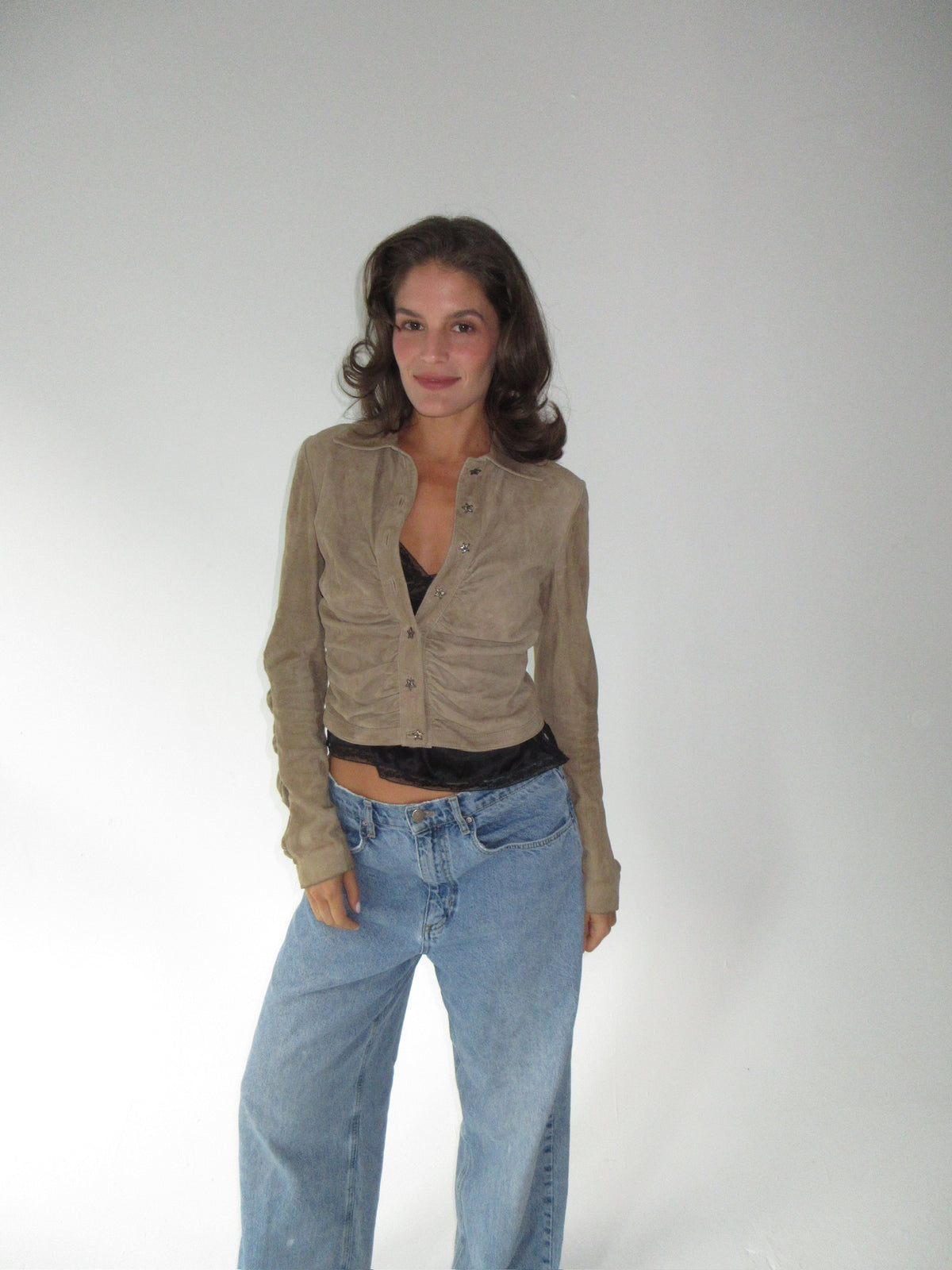 SS2003 runway Valentino Suede Top with Star Buttons