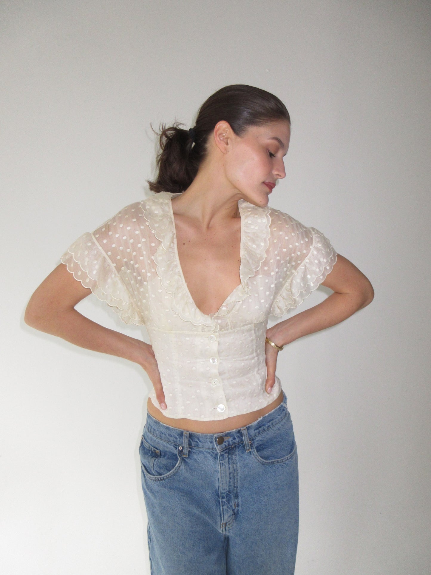 Chanel Silk Polka Dot Ruffle Top