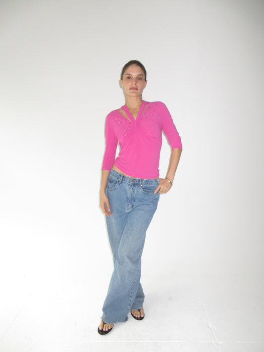 Blumarine pink embellished top