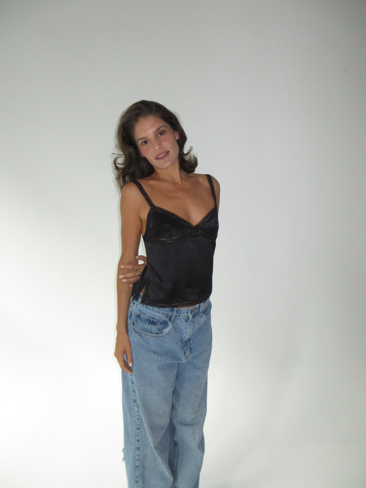 Vintage Valentino Silk & Lace Black Tank Top