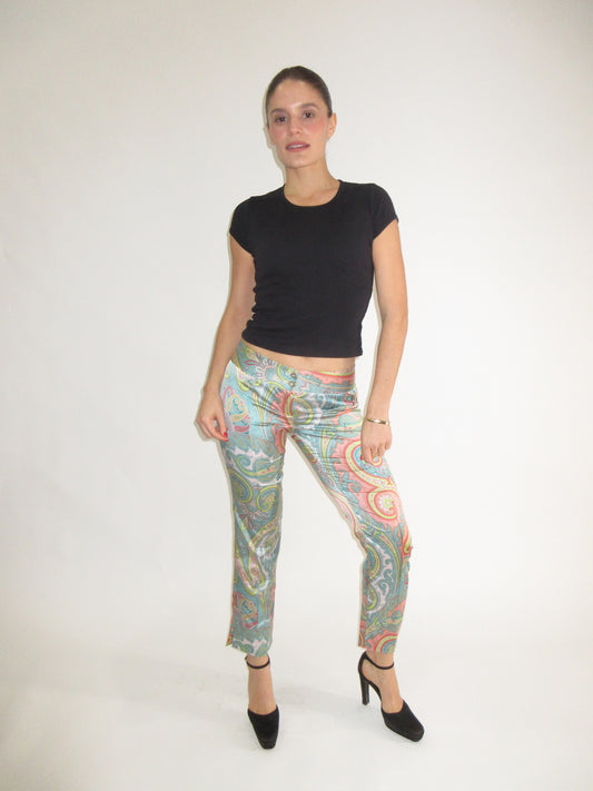 Dolce & Gabbana Paisley Print Silk Capris with D&G rhinestone detail