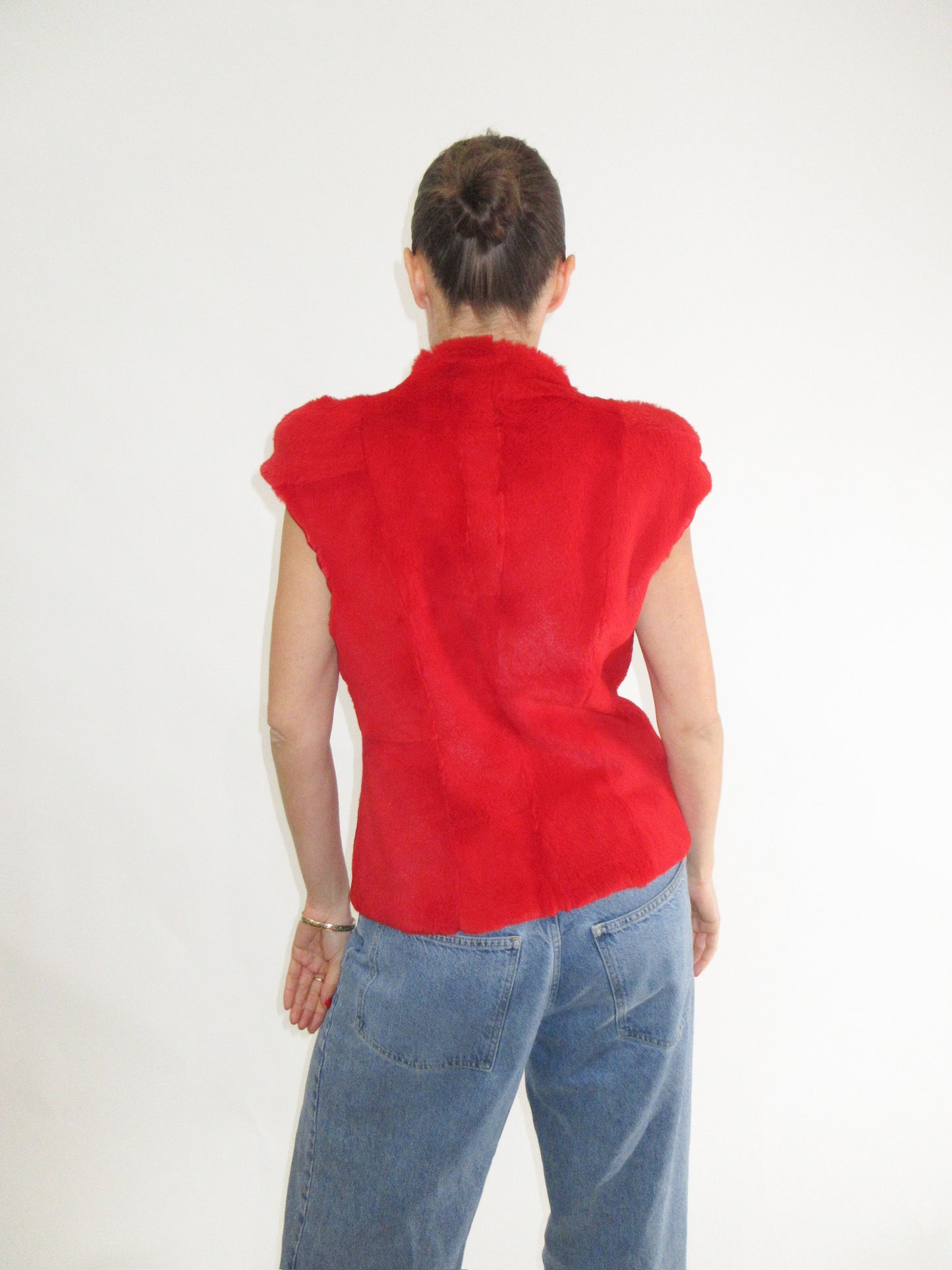 Amaya Arzuaga Red Fur Top with Clasp