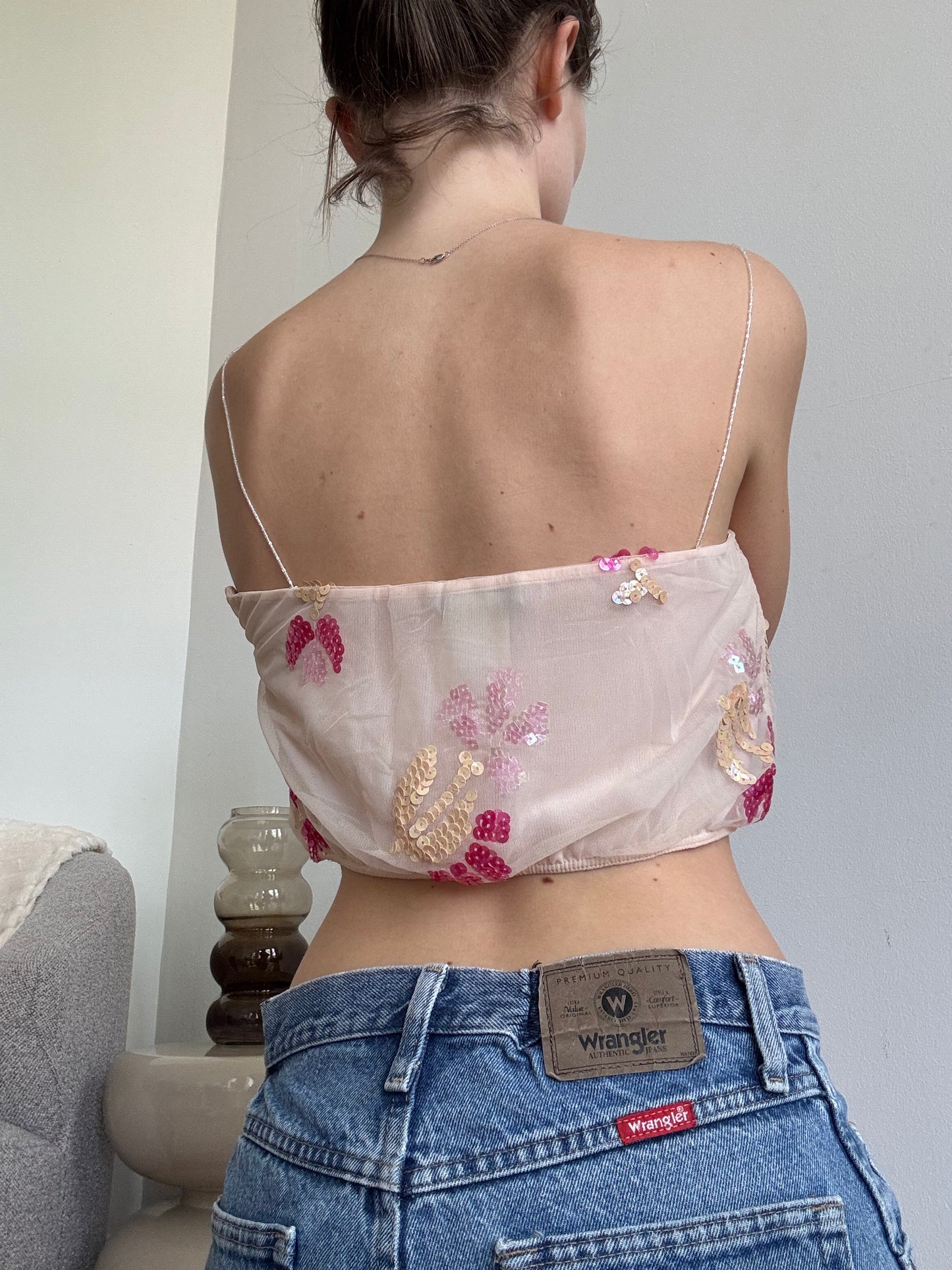 Stunning vintage Emporio Armani beaded straps and sequined top