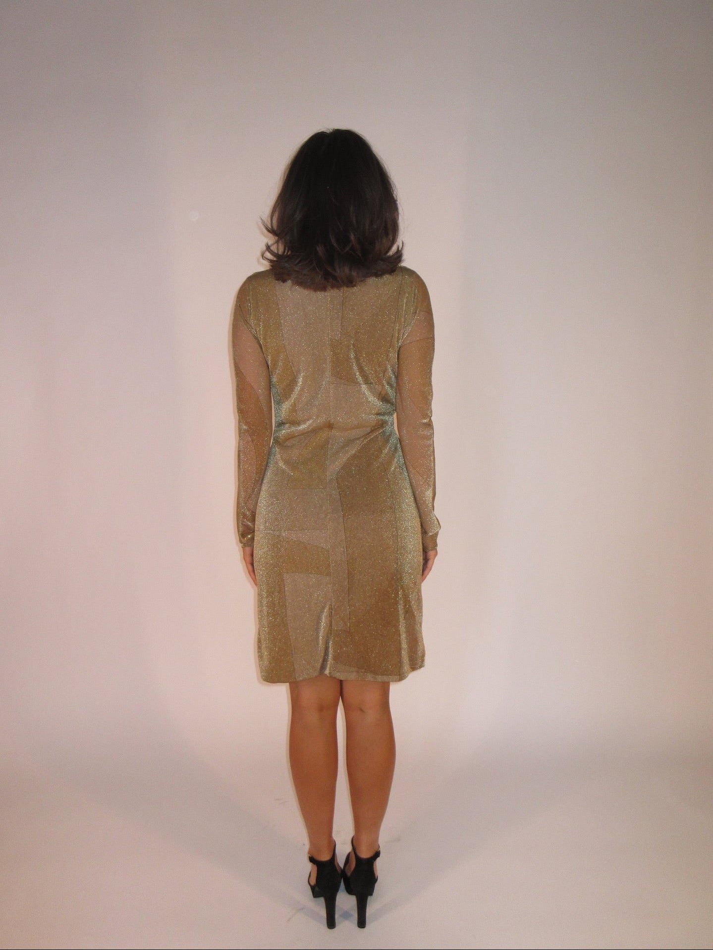 FW2000 Gucci by Tom Ford Runway Plunged Neckline Metallic Knit Mini Dress