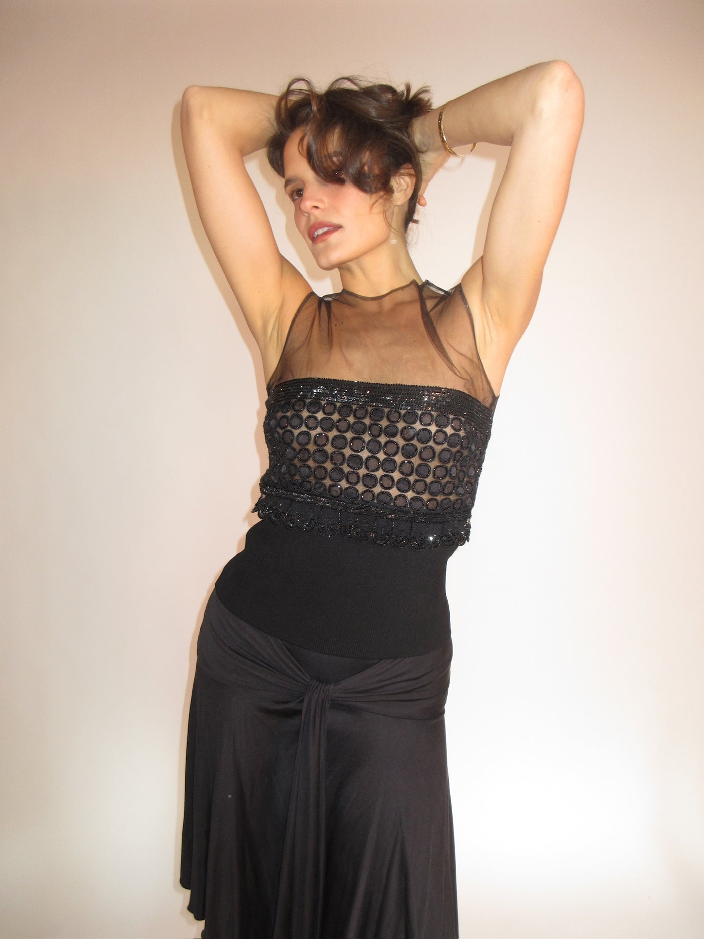 FW2001 Valentino beaded mesh top