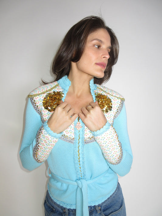Vintage Manoush Cotton Blue Belted top with Embellishments
