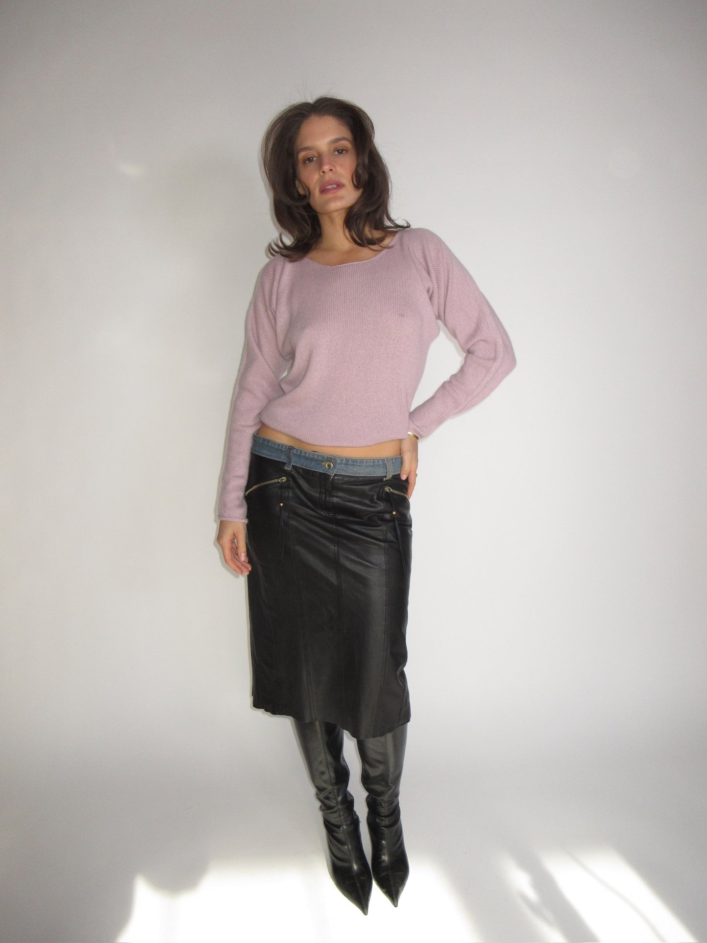 Roberto Cavalli Denim & Leather Skirt