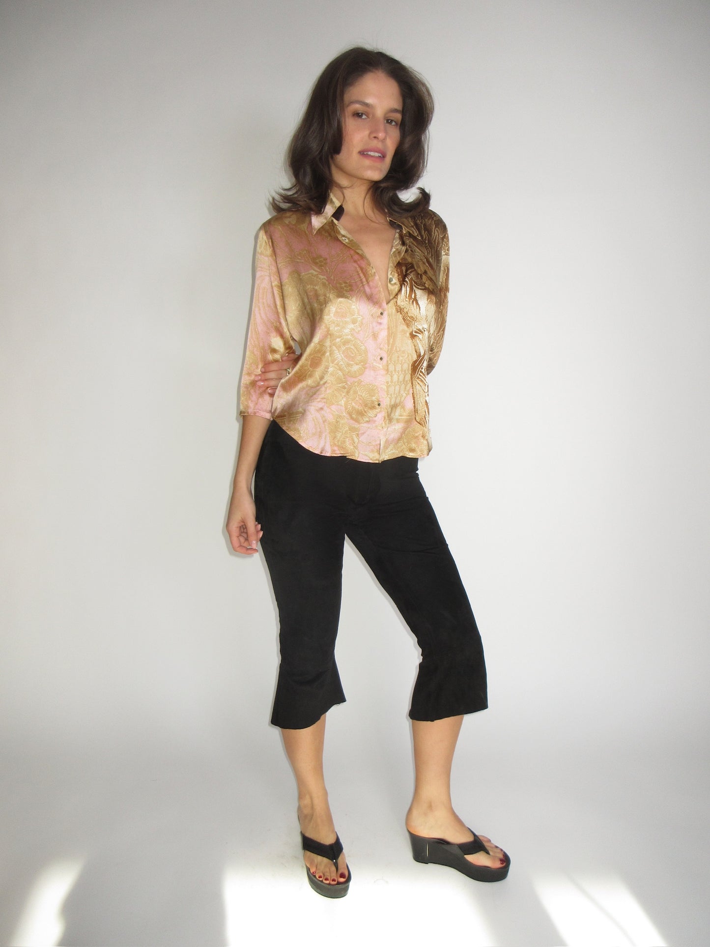 Roberto Cavalli Black Suede Capri pants
