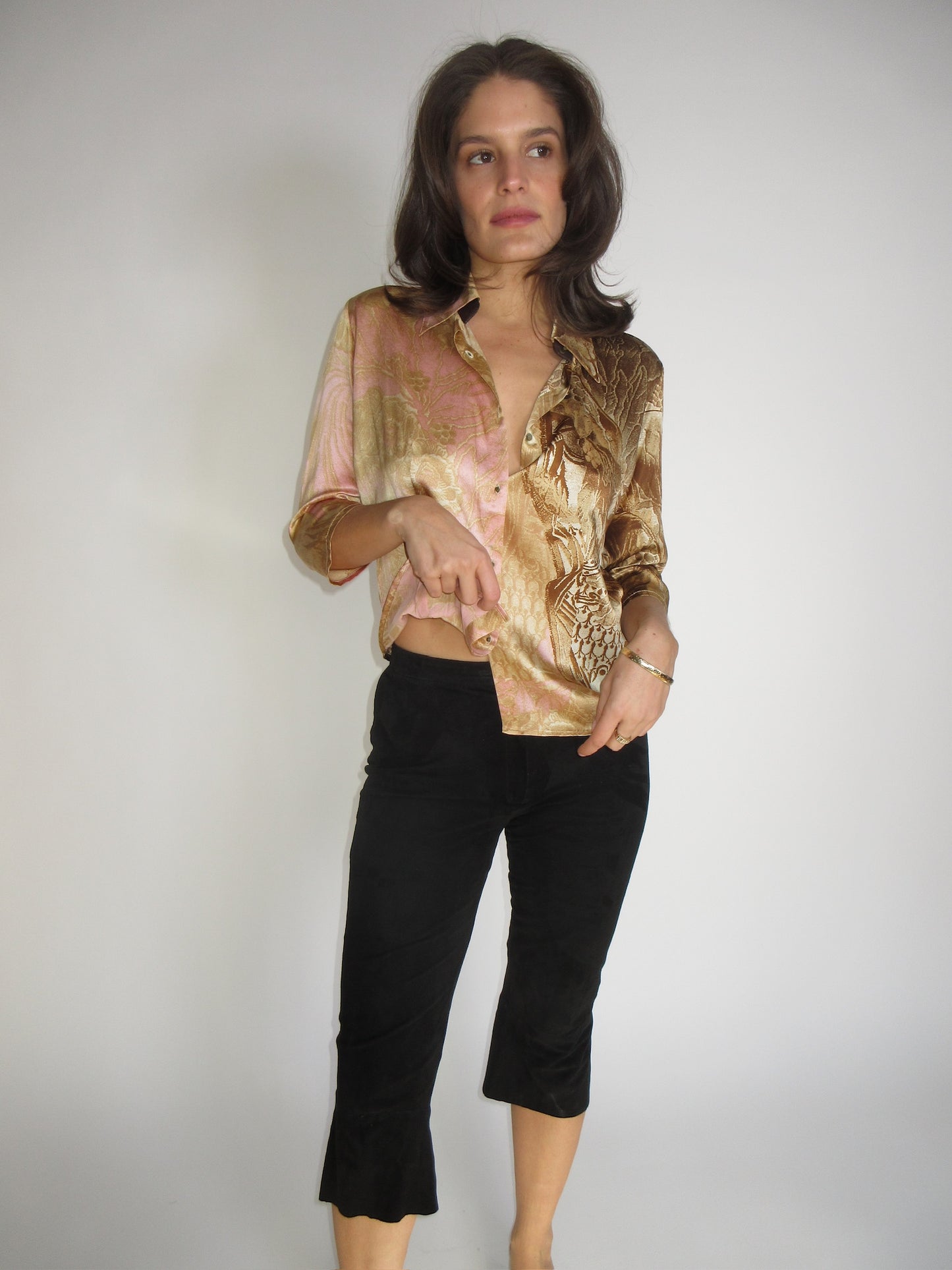 Roberto Cavalli Black Suede Capri pants