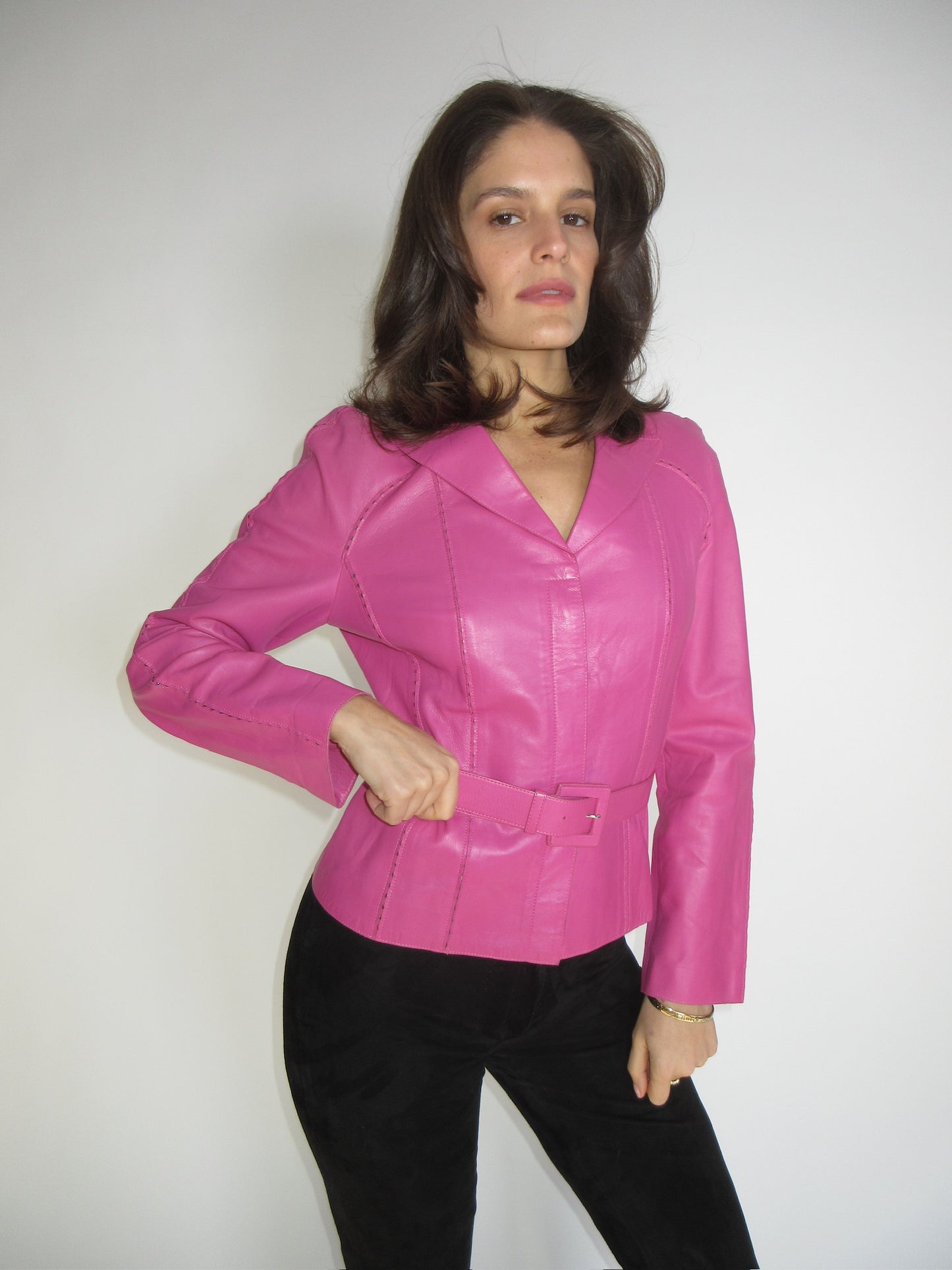 Pink Valentino Leather Belted Jacket with Sequins