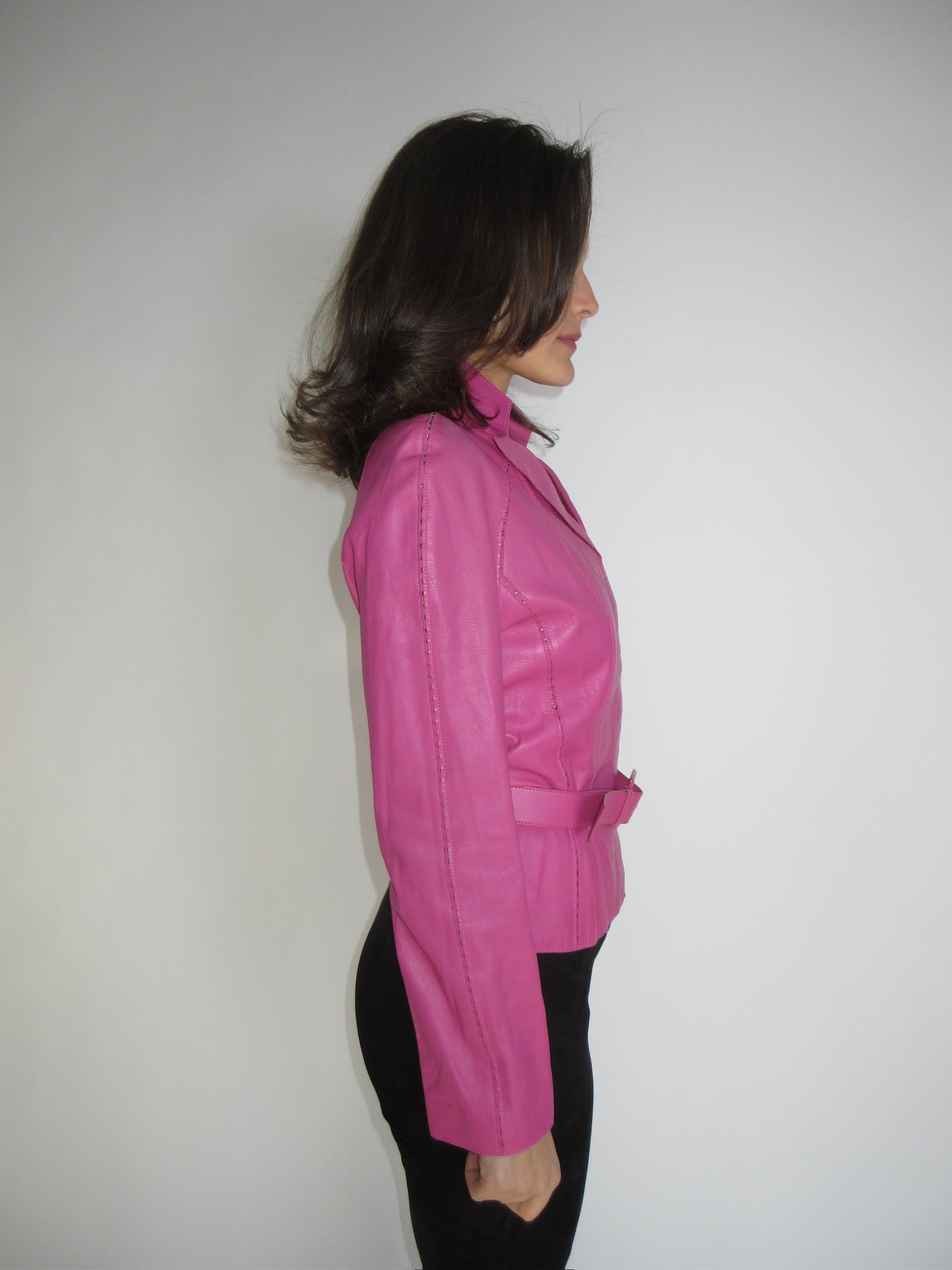 Pink Valentino Leather Belted Jacket with Sequins