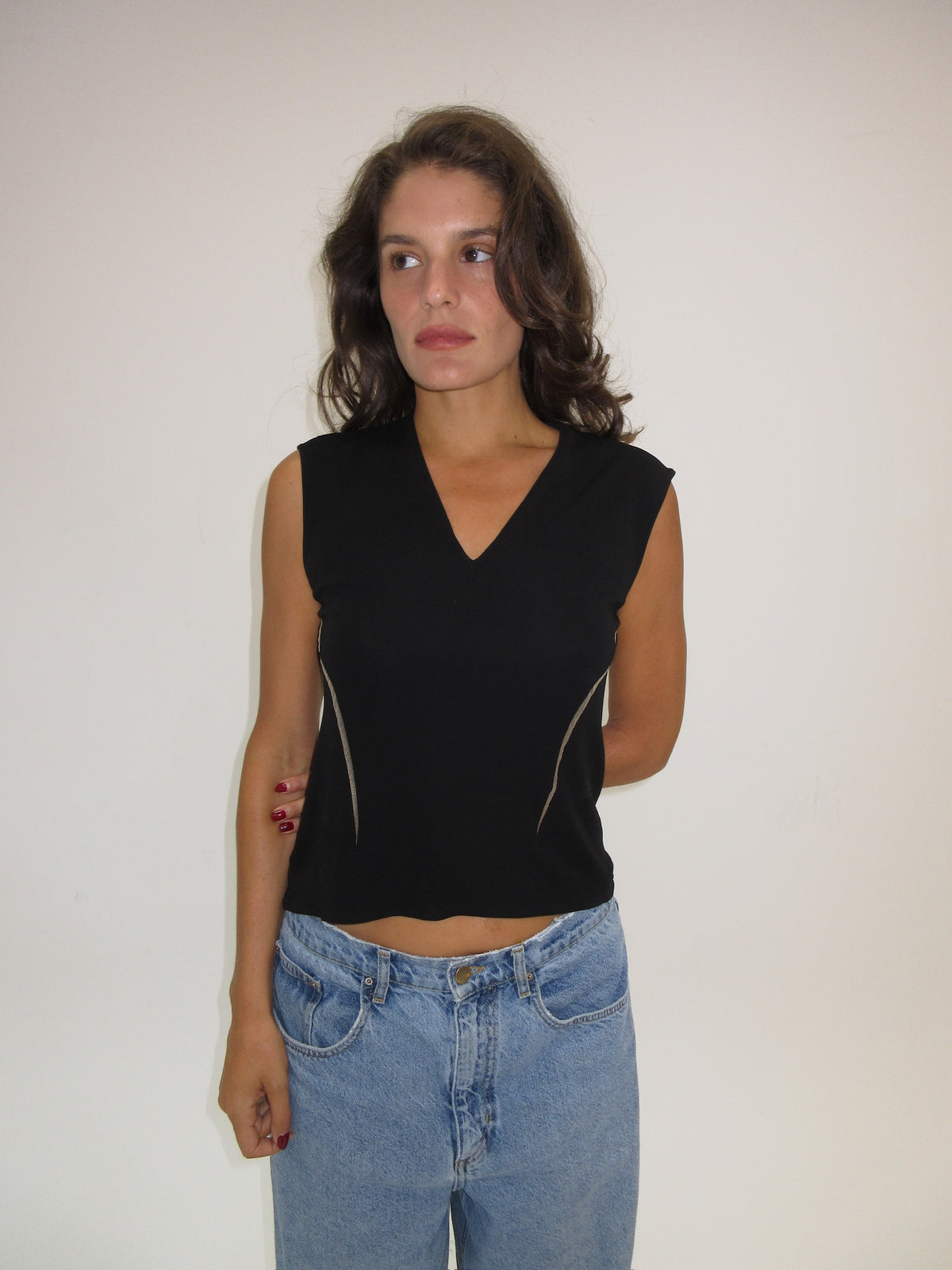 Gianni Versace Black V-neck Tank top with mesh