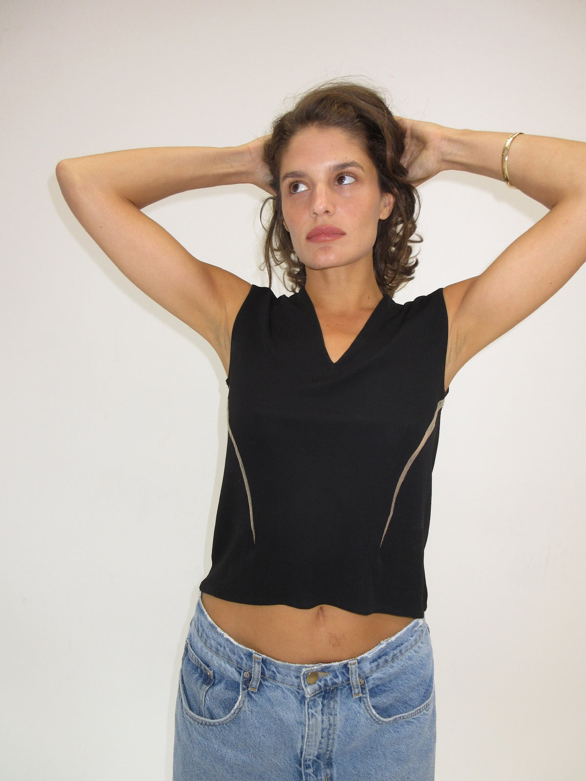 Gianni Versace Black V-neck Tank top with mesh