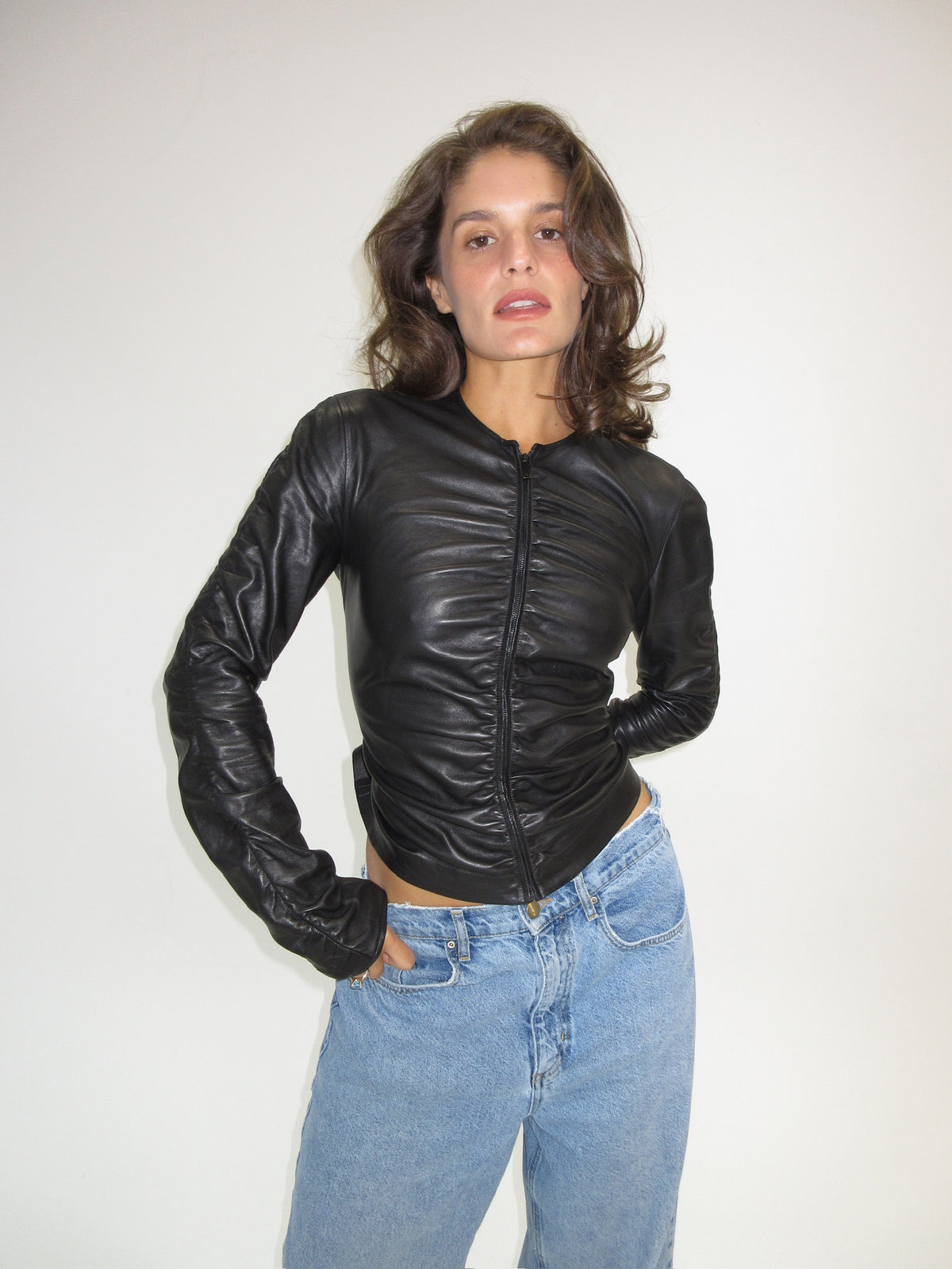 FW 1999 Gucci by Tom Ford ruched leather jacket