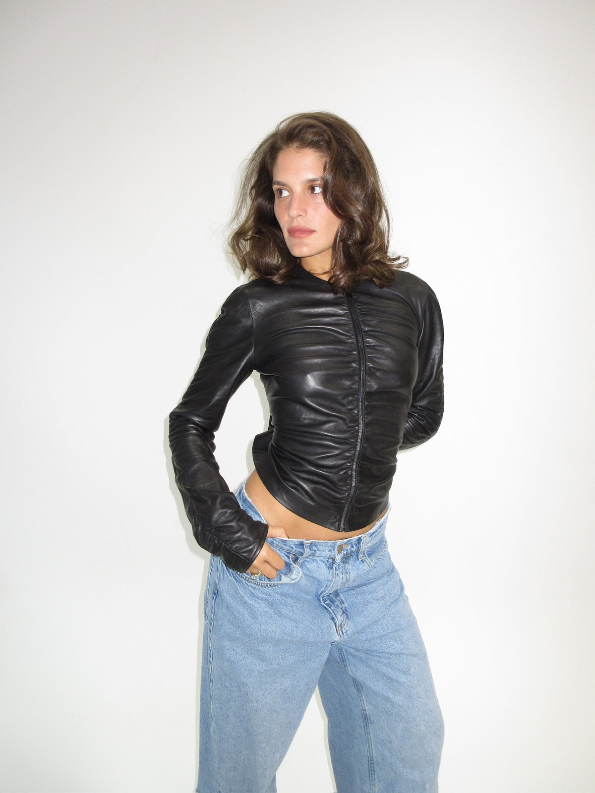 FW 1999 Gucci by Tom Ford ruched leather jacket