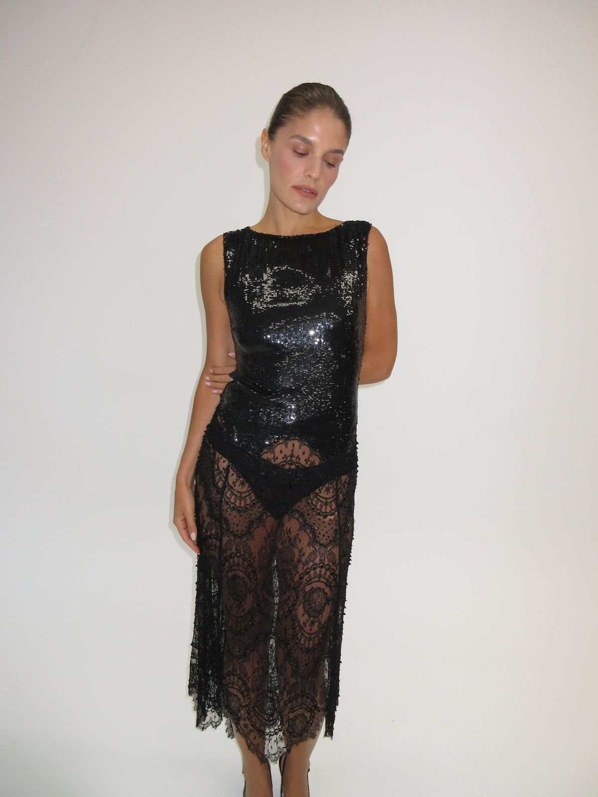 FW 2000 Valentino Sequined and Lace Runway Dress