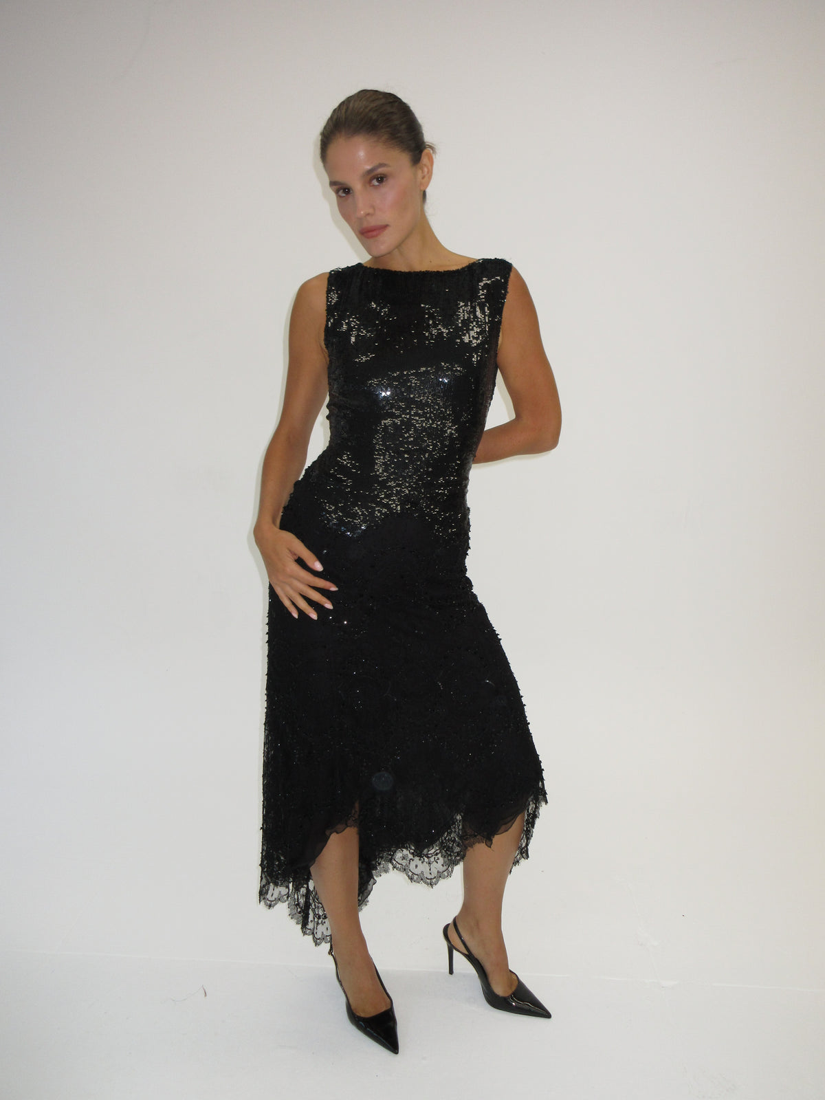 FW 2000 Valentino Sequined and Lace Runway Dress