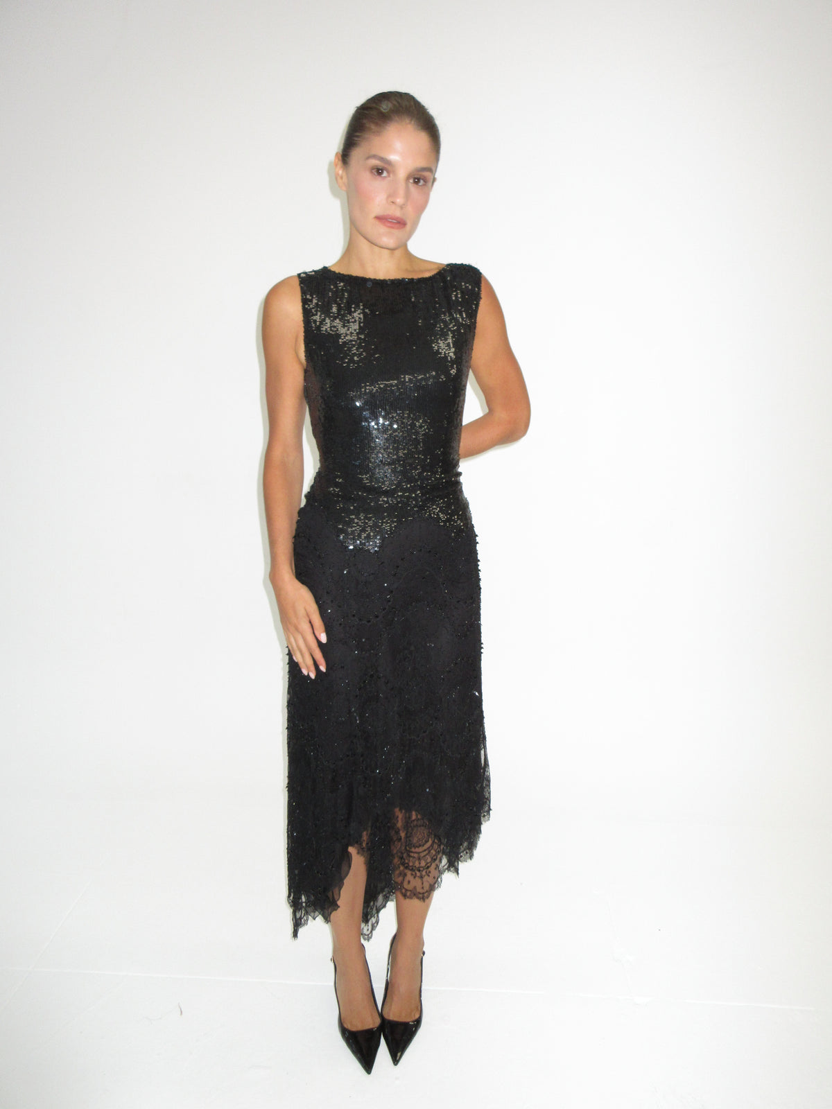 FW 2000 Valentino Sequined and Lace Runway Dress