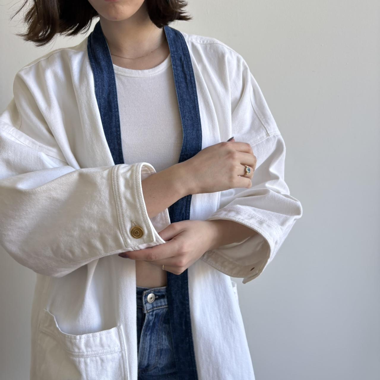 Vintage Chanel White Denim Jacket with Chanel Buttons