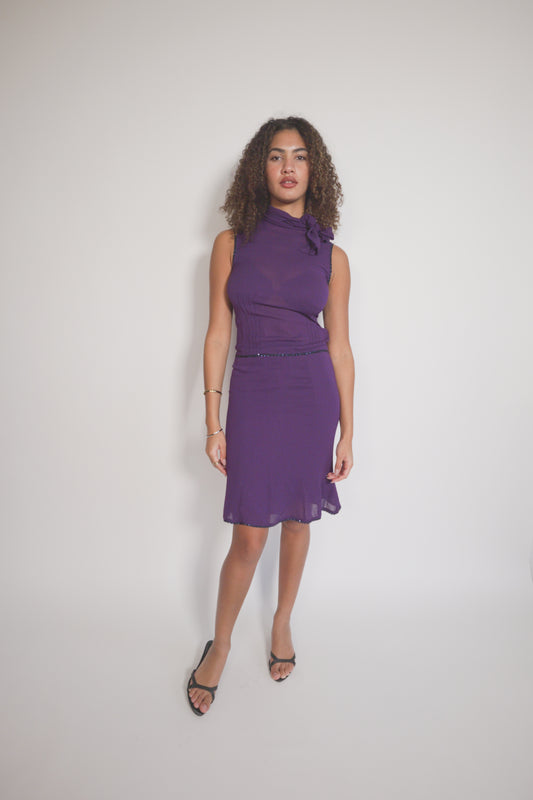 Vintage Silk 90s Miu Miu purple sequined set