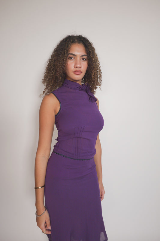 Vintage Silk 90s Miu Miu purple sequined set