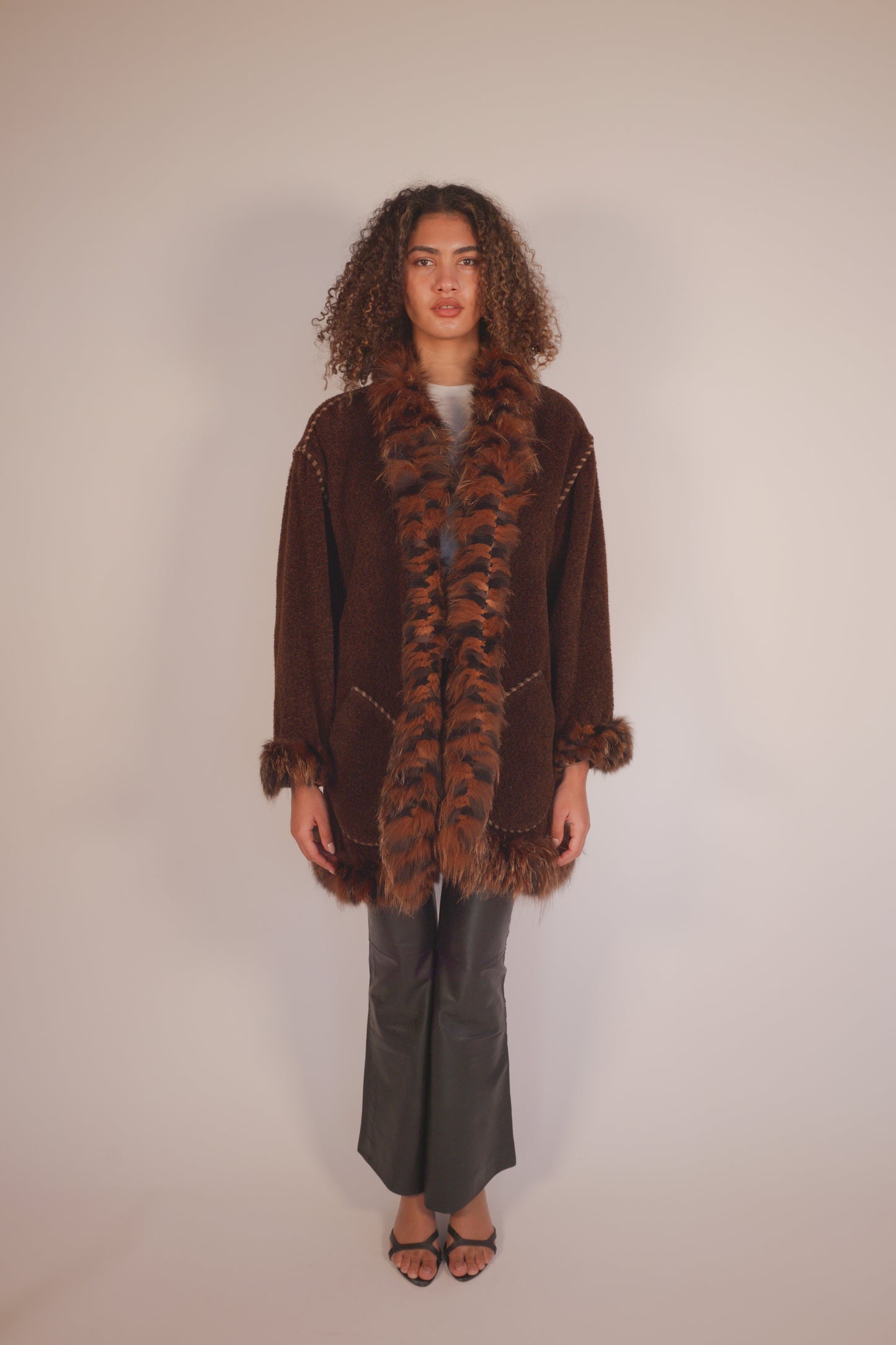 Vintage YSL Fur Trimmed Coat with Pockets