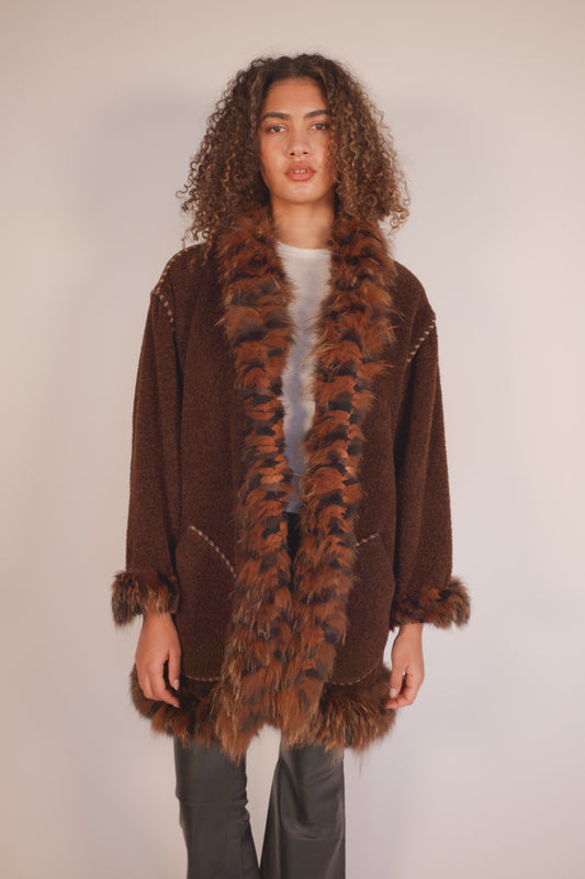 Vintage YSL Fur Trimmed Coat with Pockets