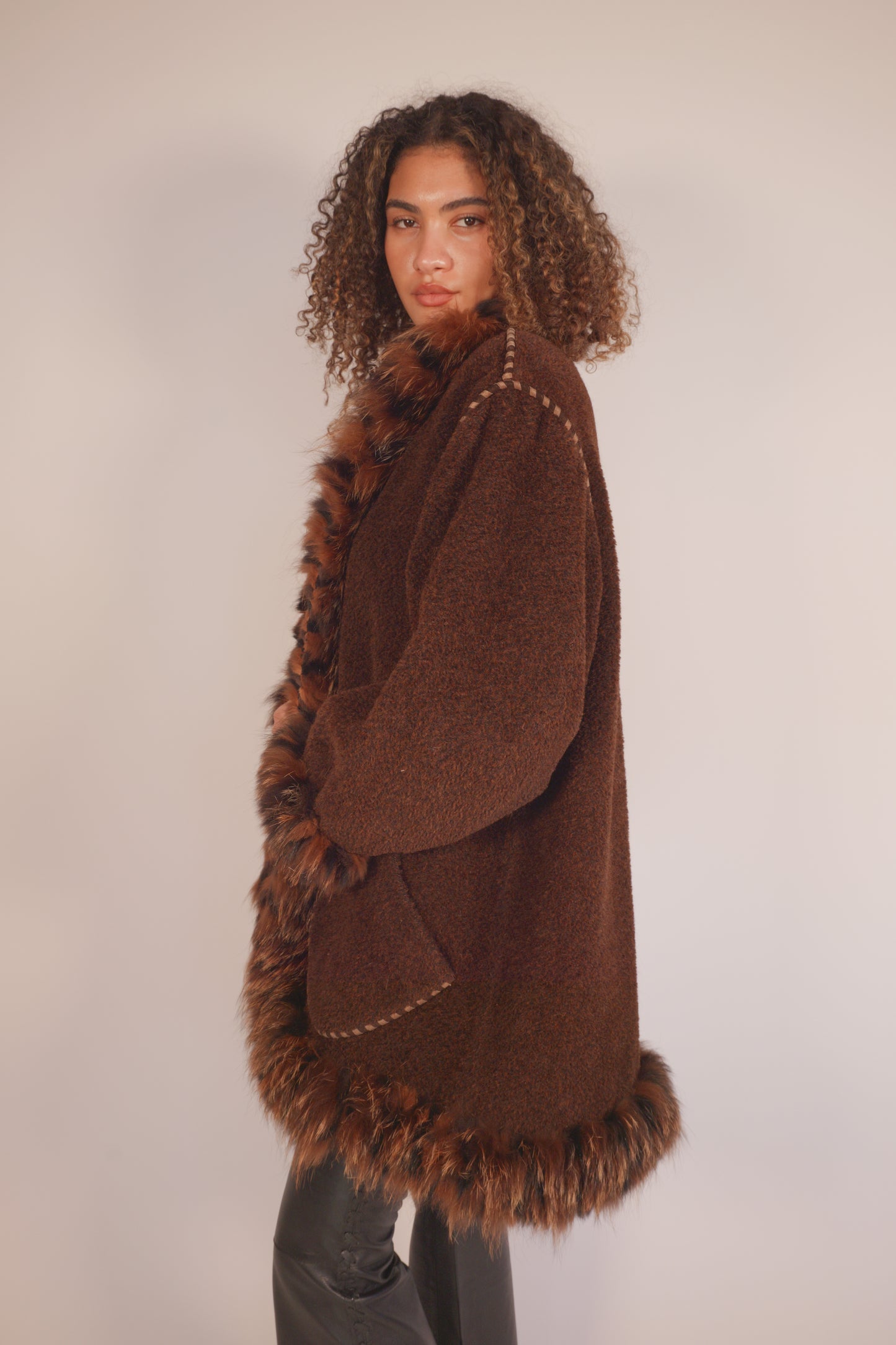 Vintage YSL Fur Trimmed Coat with Pockets