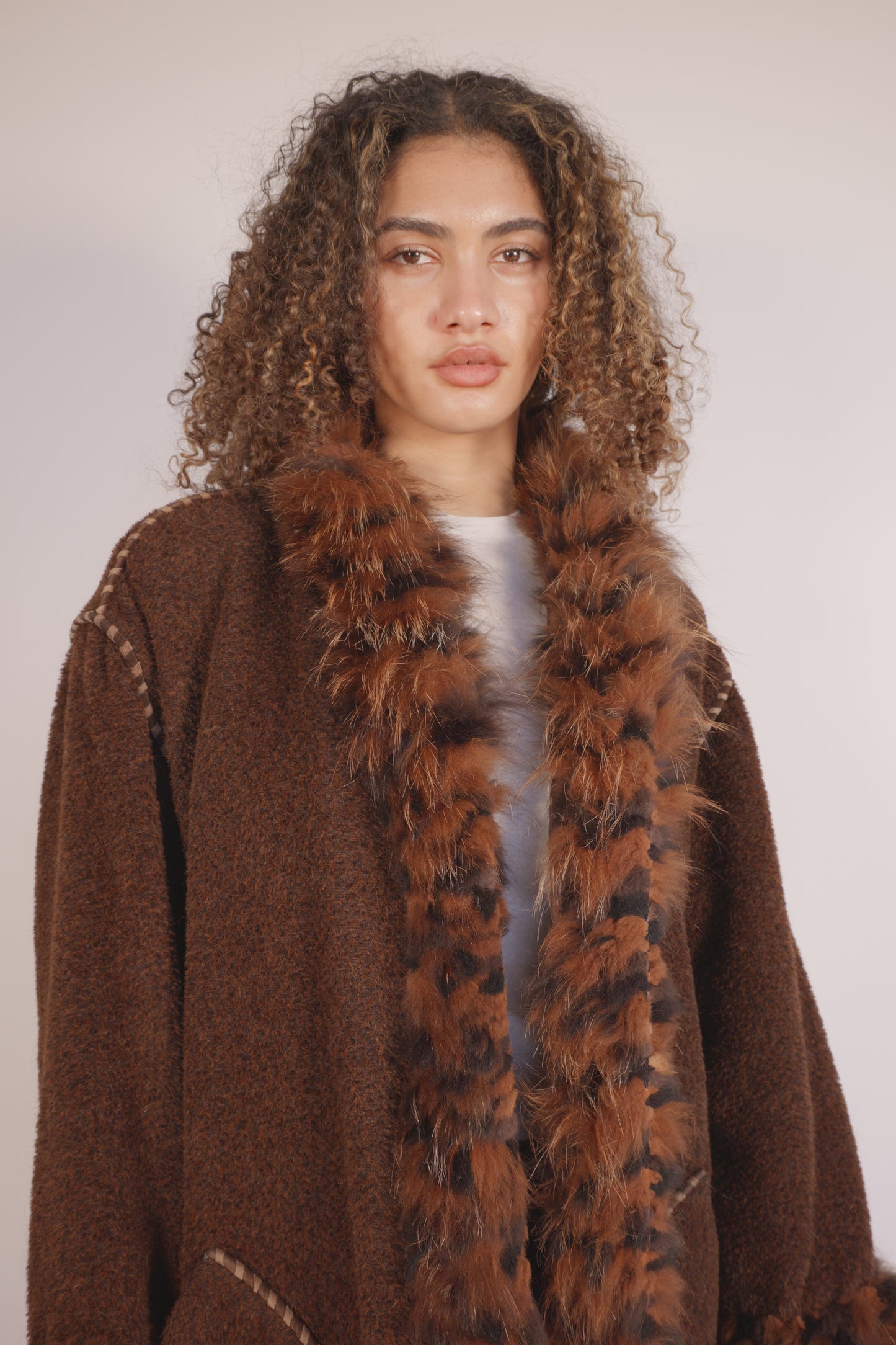 Vintage YSL Fur Trimmed Coat with Pockets