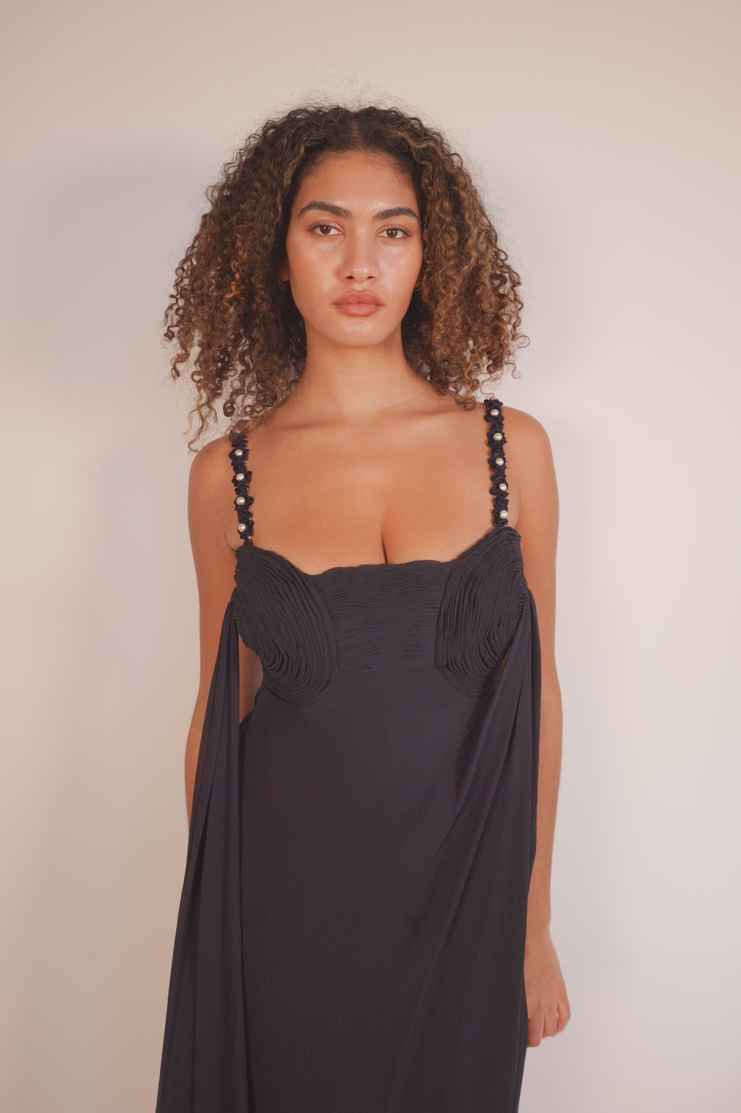 SS1995 Valentino dress with pearl detailing on the shoulders