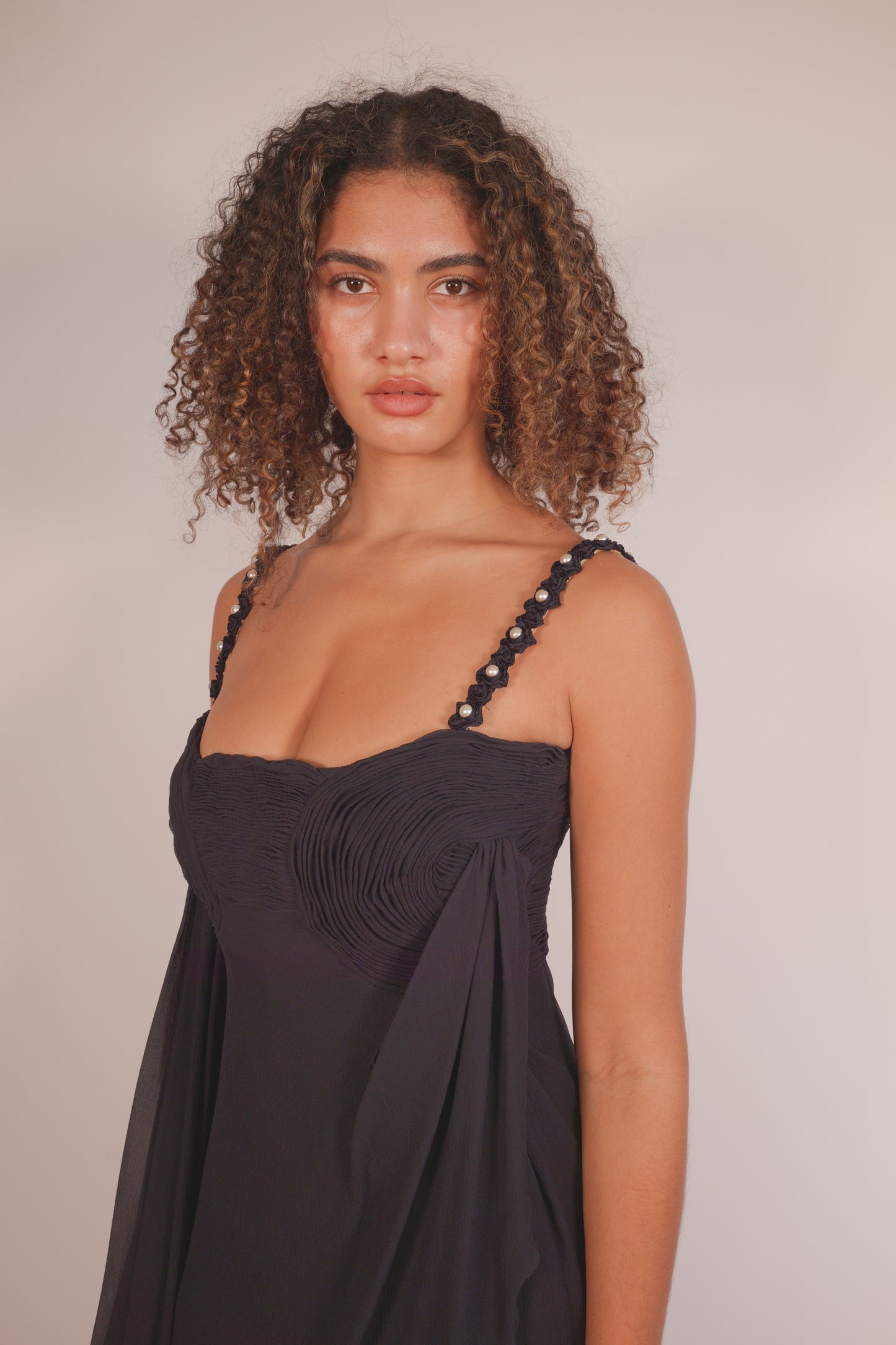SS1995 Valentino dress with pearl detailing on the shoulders