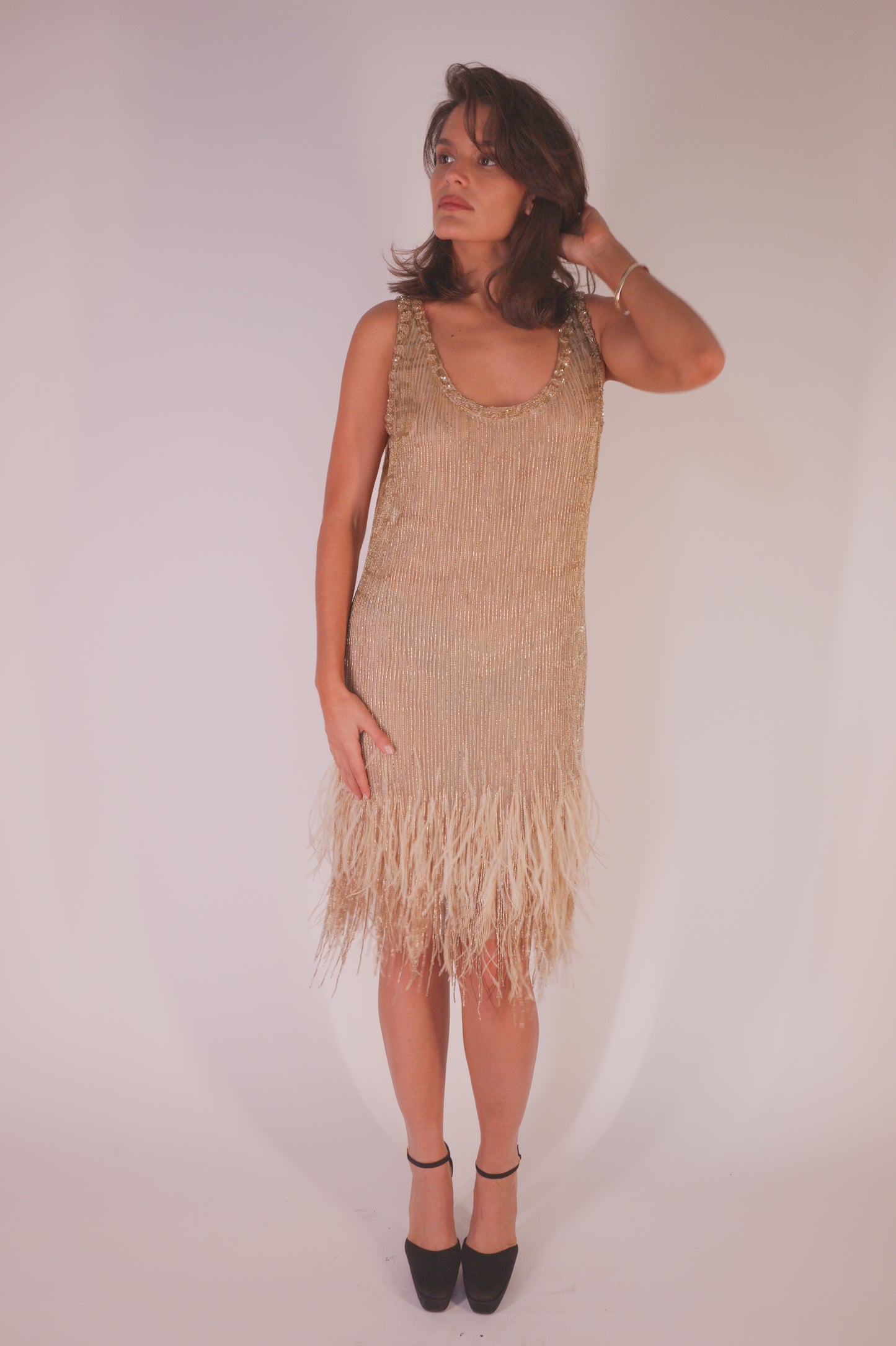 Silk feather beaded Roberto Cavalli dress