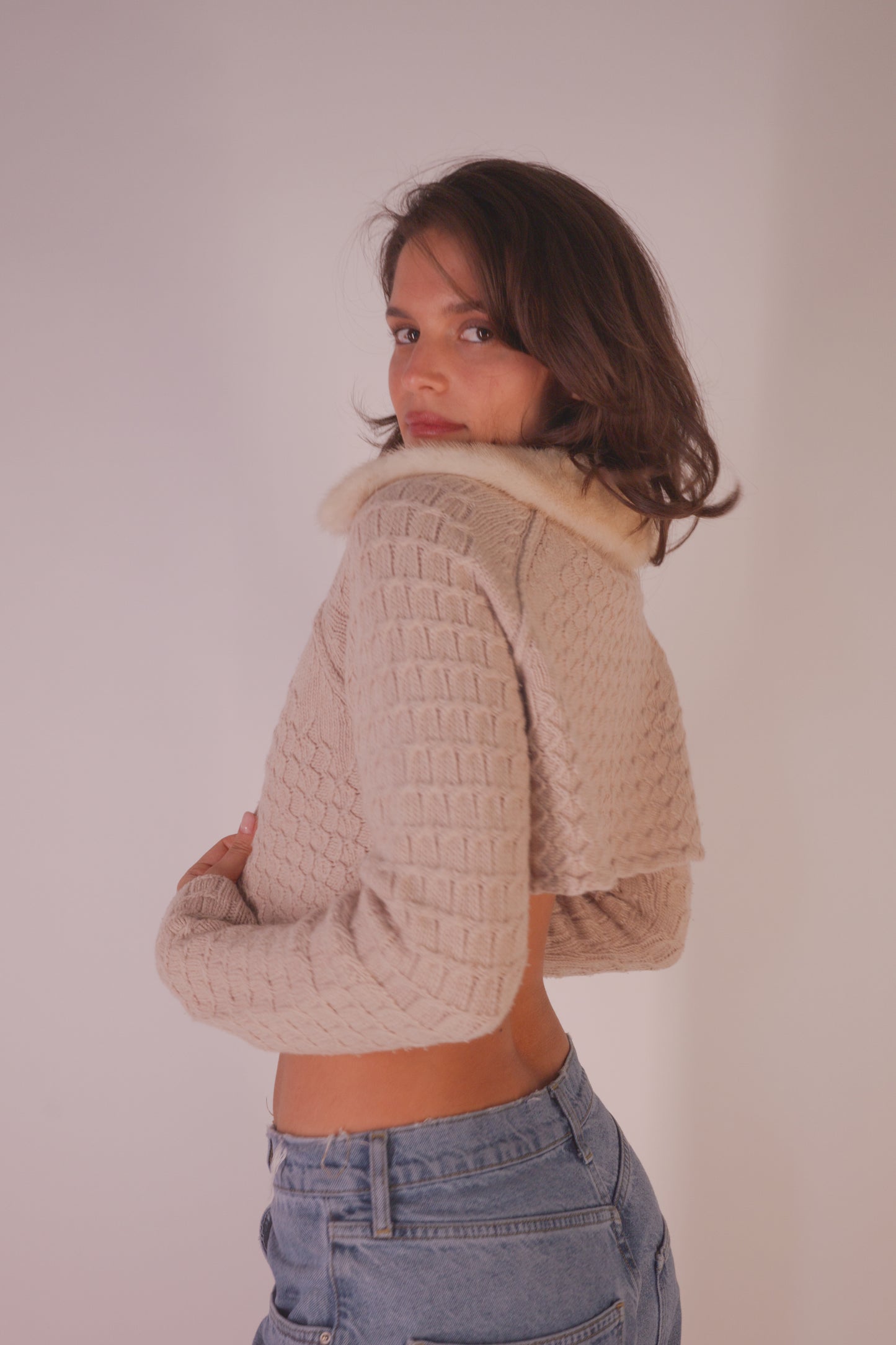 Prada Cashmere Bolero with Fur Collar