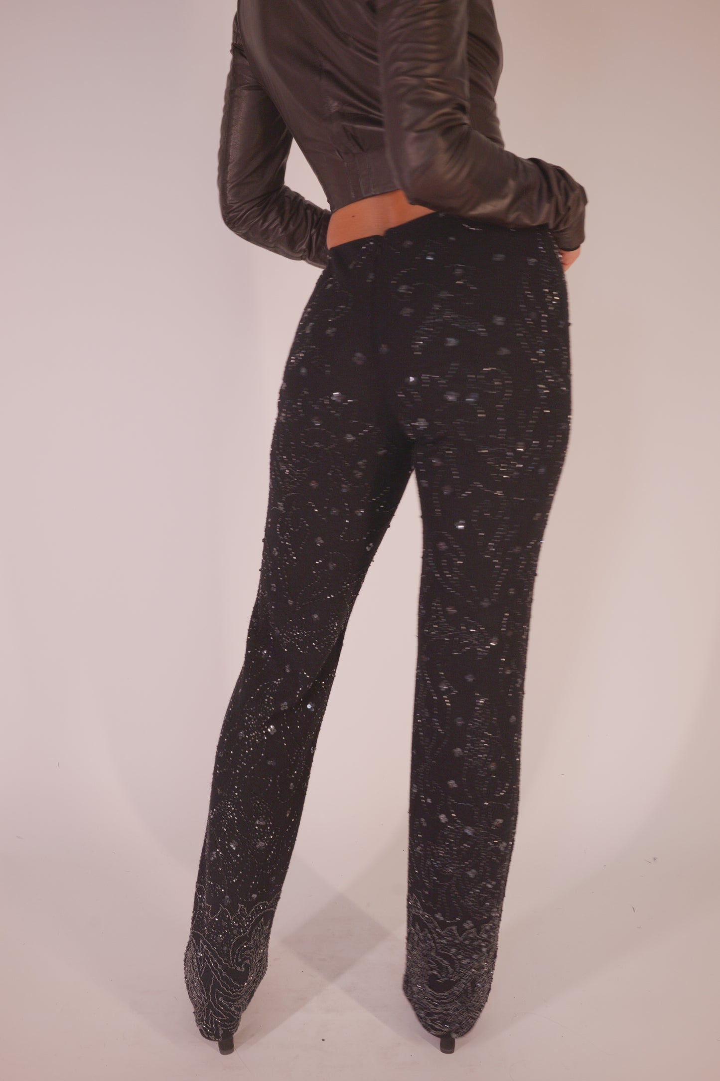 Dolce & Gabbana Wool & Sequined Embroidered High Waisted Pants